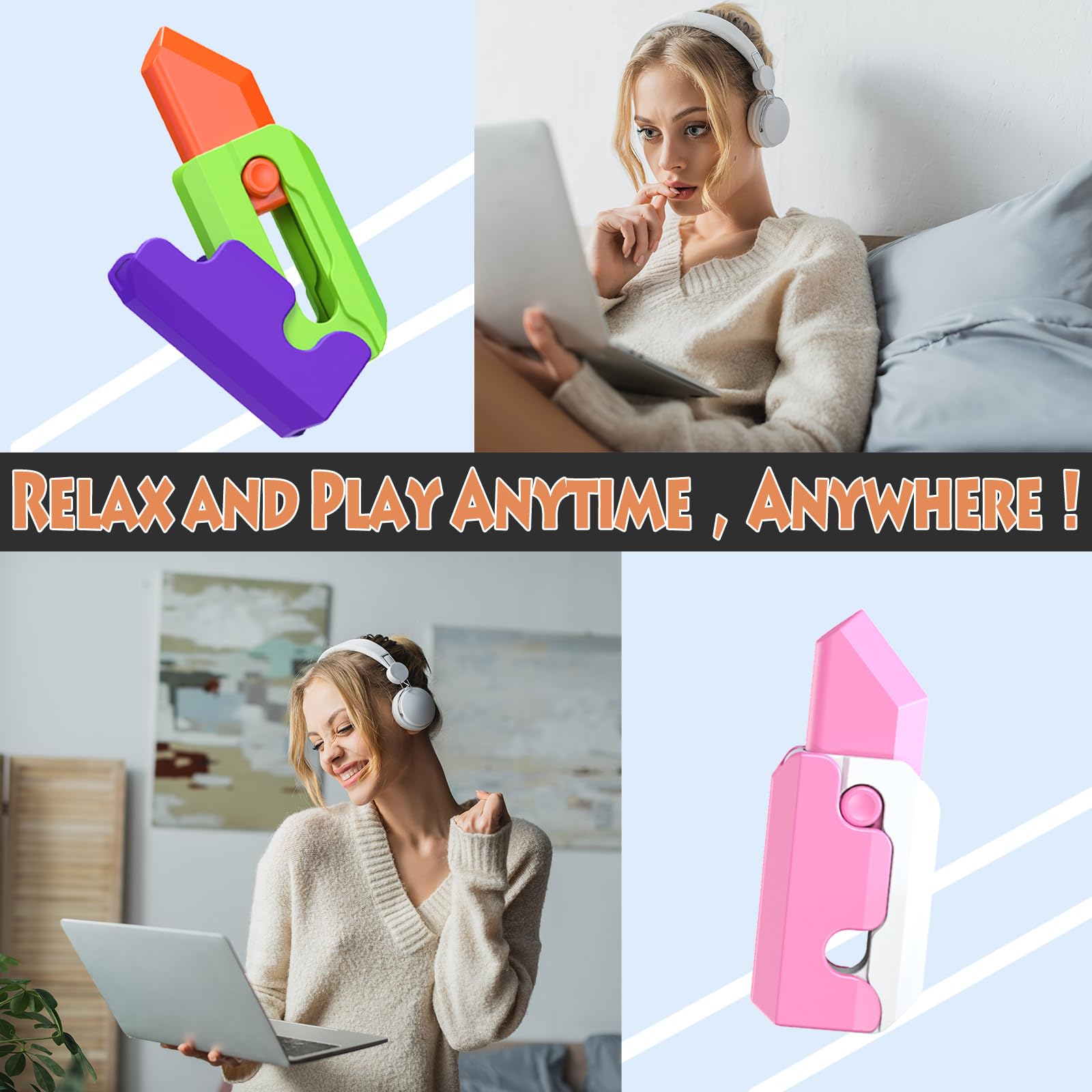 Doloowee Fidget Knife Toys - 4 Pack Stress Relief Sensory Toys for Kids & Adults with Autism, ADD, ADHD - Anxiety Relief, Focus & Calming Tool - Perfect Christmas Birthday Gift for Boys (Great for Classroom, Office, Travel & Home Use)