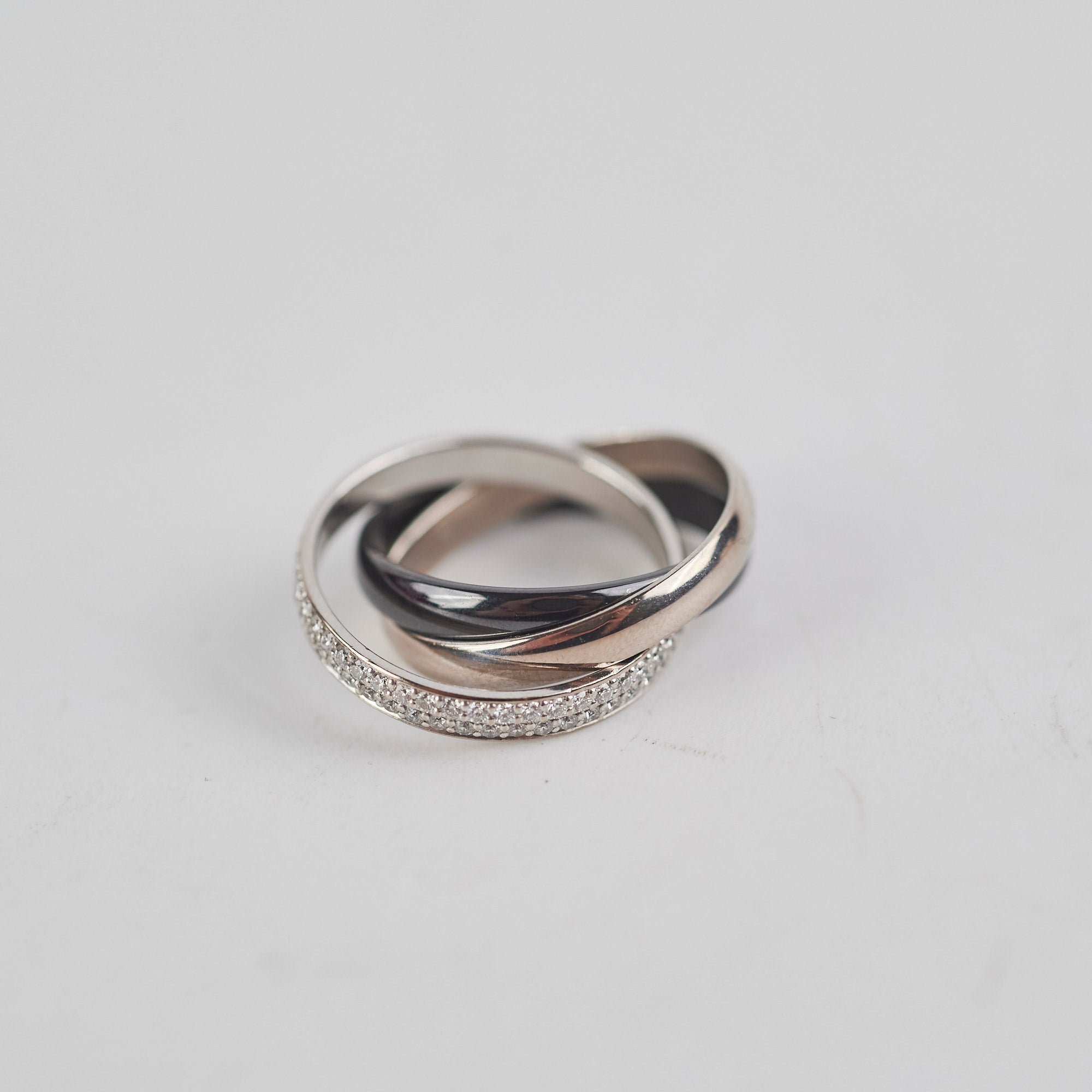Cartier Trinity Ring Size 50 in 18K White Gold with Diamonds - Luxury Wedding Band & Anniversary Gift for Women