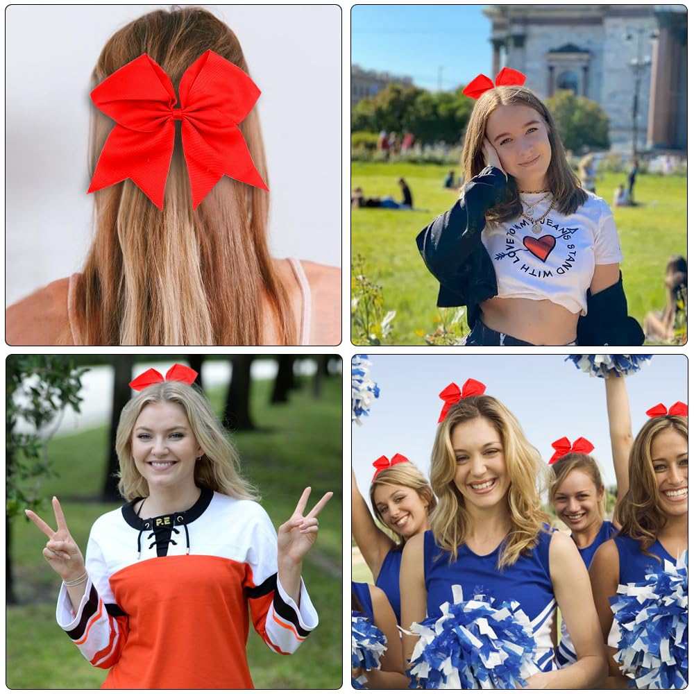 Red Cheer Large 8 Inch Hair Bows for Girls - Cheerleading Accessories, Softball Hair Ties, Ponytail Holders & Scrunchies with Bows (2 Pack) - Perfect for Cheer Competitions, School Sports & Dance Performances