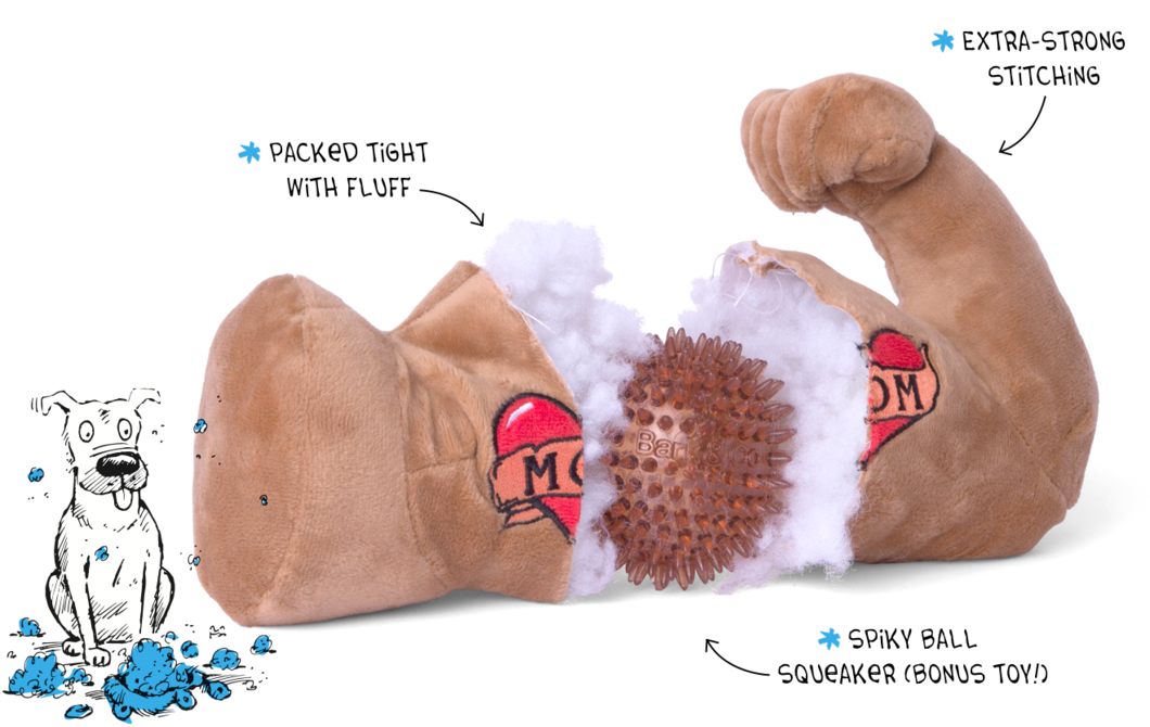 $18 ONLY: BarkShop Mr. Chewniverse’s Muscles Dog Plush Toy - Durable & Cute Chew Toy for Small & Large Dogs - Perfect for Playtime, Training & Cuddling