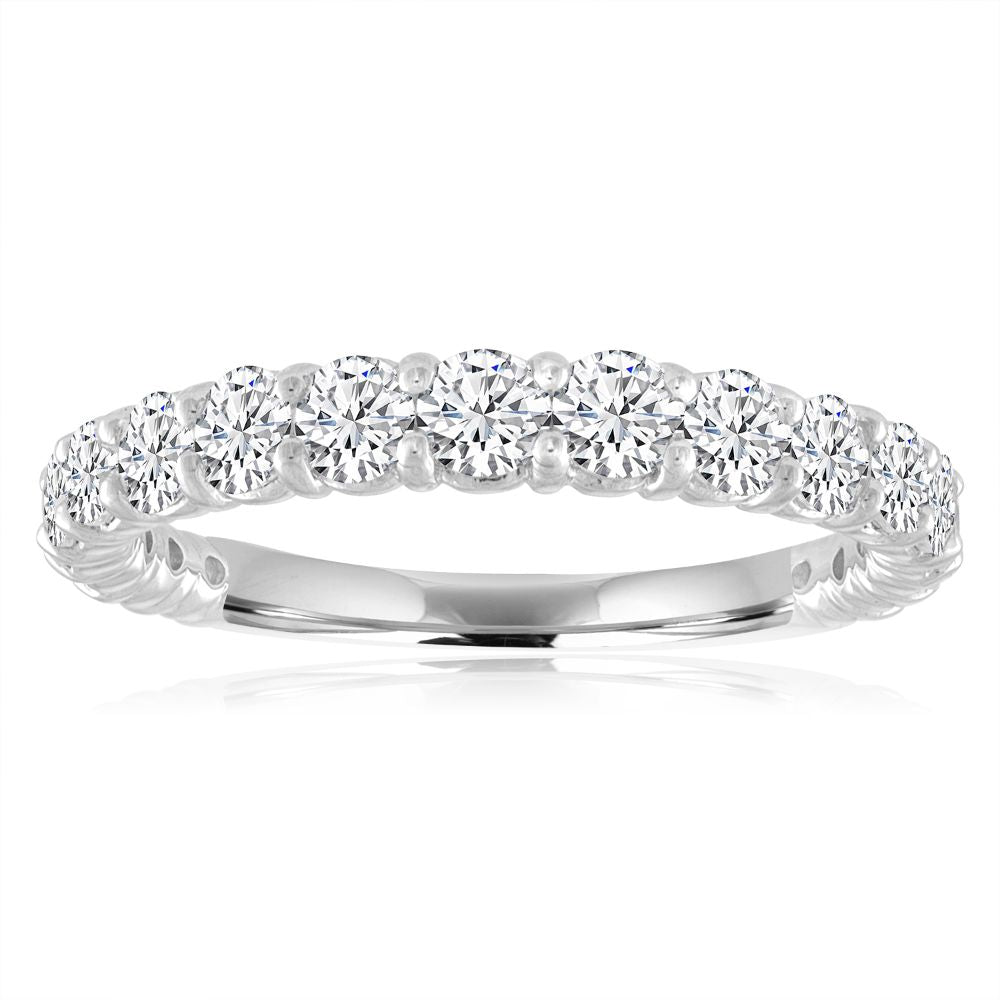 14K White Gold Shared Prong Diamond Wedding Band for Women - Elegant Stackable Ring for Bridal, Engagement & Anniversary Gifts