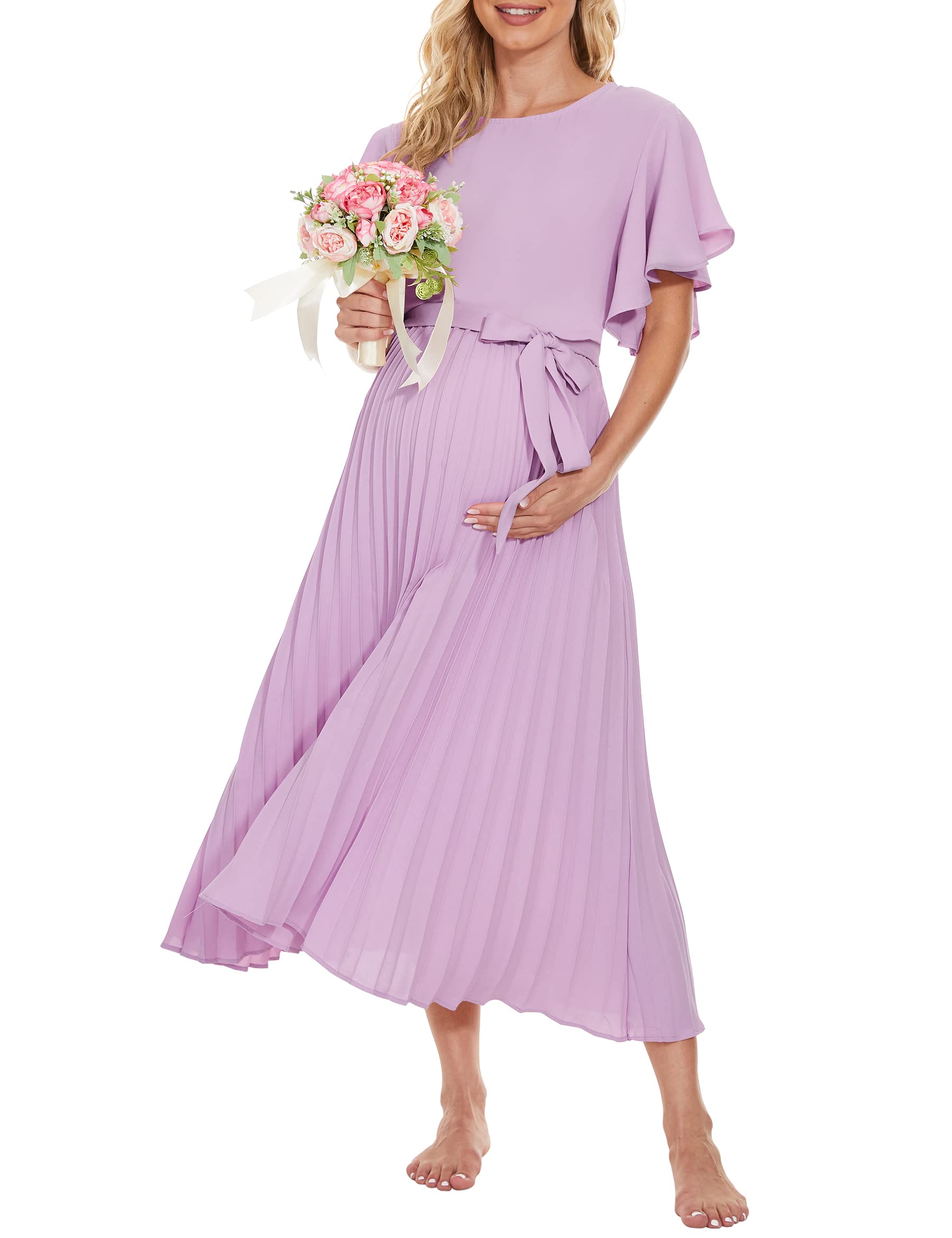 Plus Size Maternity Dress for Wedding Guest & Baby Shower - Elegant Formal Maternity Gown for Women in Orchid Pink (XL) - Perfect for Special Occasions, Bridal Showers & Pregnancy Photoshoots