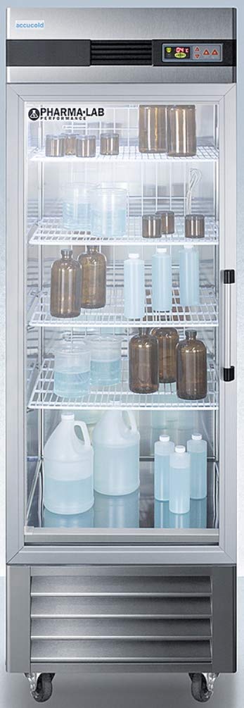 Summit ARG23MLLH 23 Cu.Ft. Upright Pharmacy Refrigerator - Glass Door, Auto Defrost, Left-Hand Swing, Stainless Steel Cabinet - Ideal for Pharmacies, Hospitals & Medical Storage