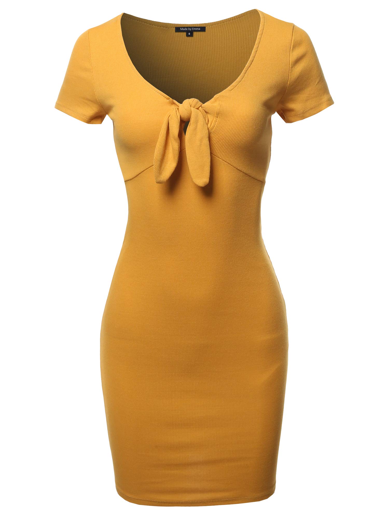 Emma Women's Solid V-Neck Front Knot Casual Dress - Flowy Summer Dress for Beach, Vacation & Everyday Wear