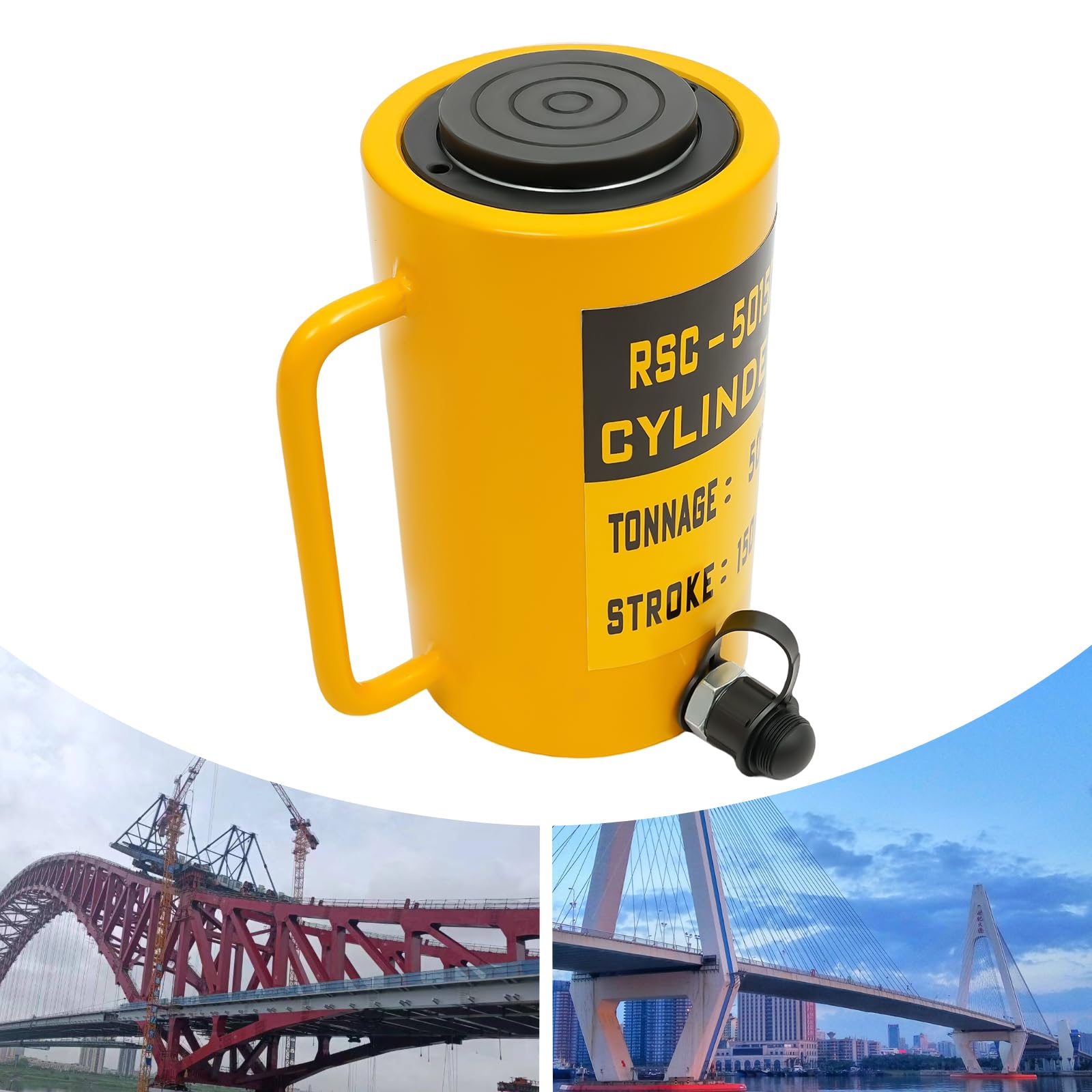 50T Hydraulic Cylinder Jack 6 Inch - Heavy Duty 6 Stroke Hydraulic Lifting Ram for Trucks & Tractors - Single Acting Hydraulic Cylinder for Bending, Straightening, Pulling - Ideal for Auto Repair, Farm Equipment Maintenance & Industrial Applications