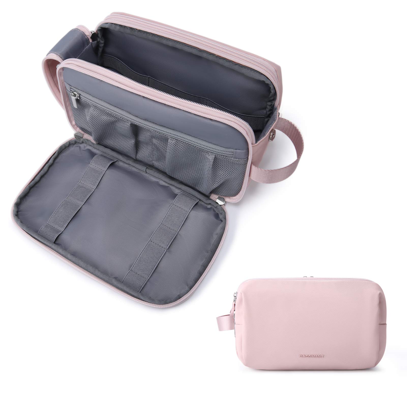 BAGSMART Water-Resistant Toiletry Bag for Men - Travel Shaving Dopp Kit Organizer with Multiple Pockets | Perfect for Gym, Business Trips & Vacation Essentials (Pink, Medium)