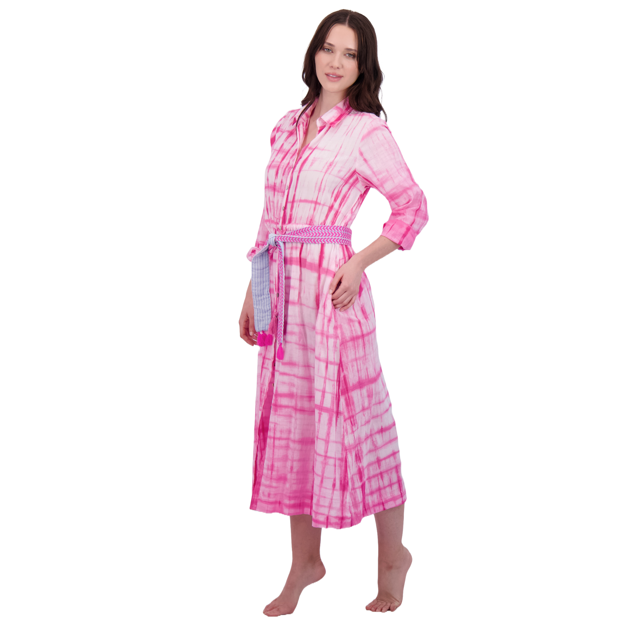 Anais Women's Button Front Shirtdress - Floral Hibiscus Shibori Print Casual Summer Dress for Beach, Vacation & Everyday Wear