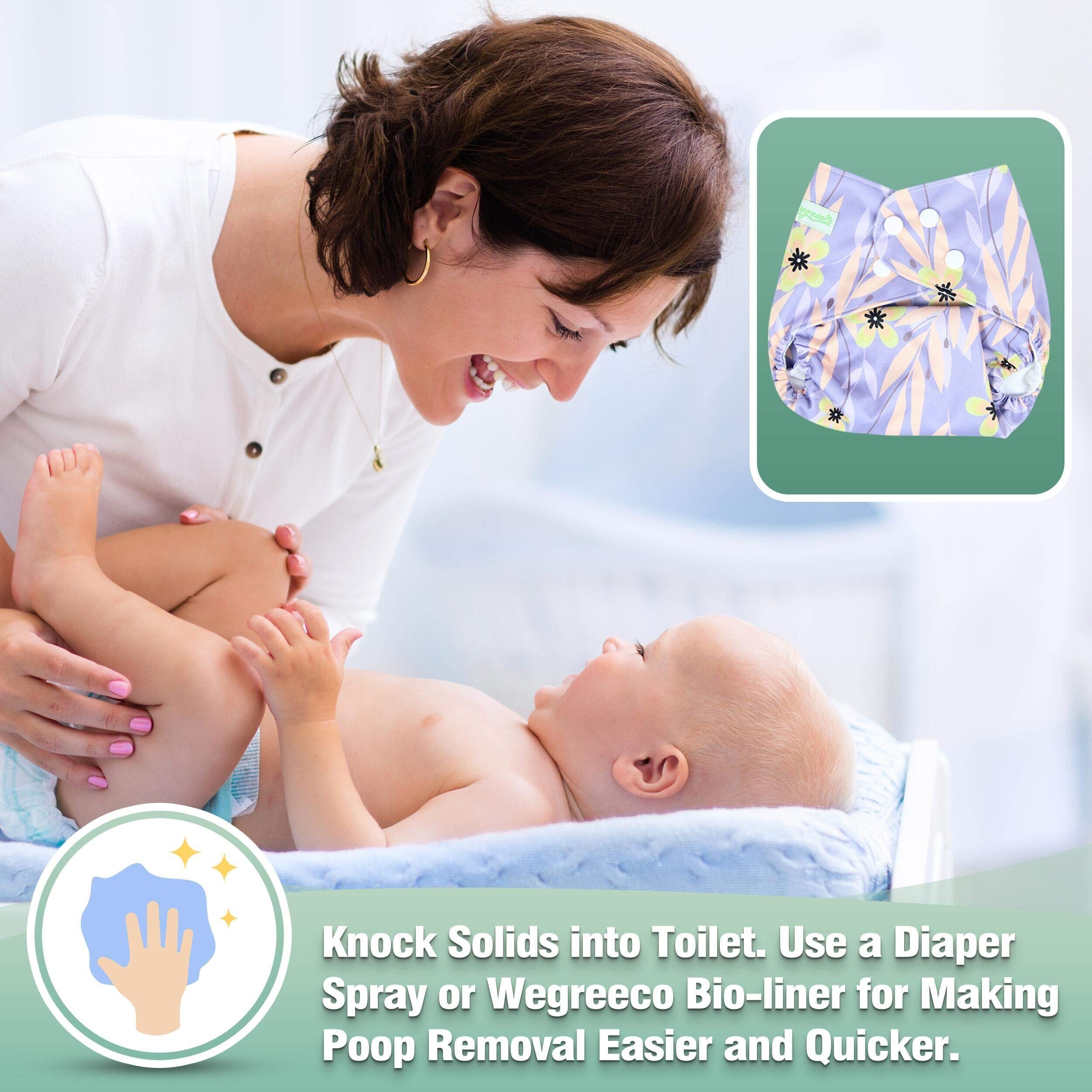 Wegreeco 6-Pack Reusable Cloth Diapers for Babies with 6 Inserts & 1 Wet Bag - Adjustable One Size Washable Eco-Friendly Diapers (Leaves, Animals Print) - Perfect for Daycare, Travel & Eco-Conscious Parenting