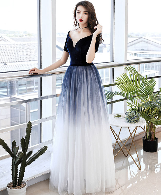 Elegant Blue Tulle Long Prom Dress for Women - Formal Evening Gown for Homecoming, Wedding Guest & Special Occasions