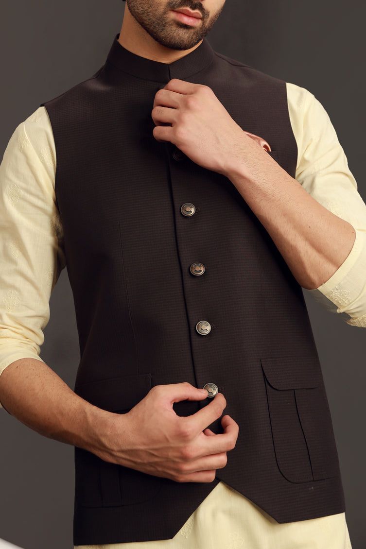 Stylish Blended Brown Waistcoat by J. Junaid Jamshed | Premium Formal Vest for Men | Perfect for Office Wear & Special Occasions