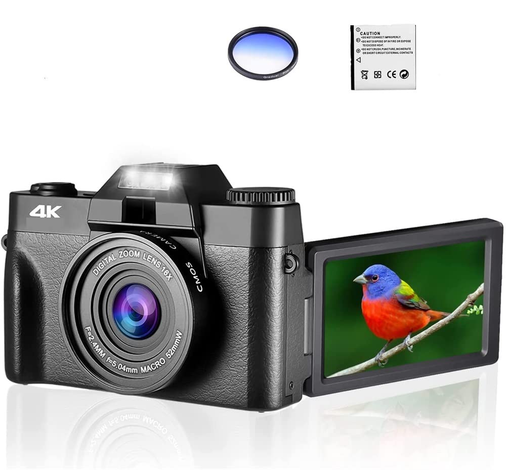 AUBEST 4K Video Camera with Flip Screen - 48MP AF, 16X Zoom for Photography & Streaming