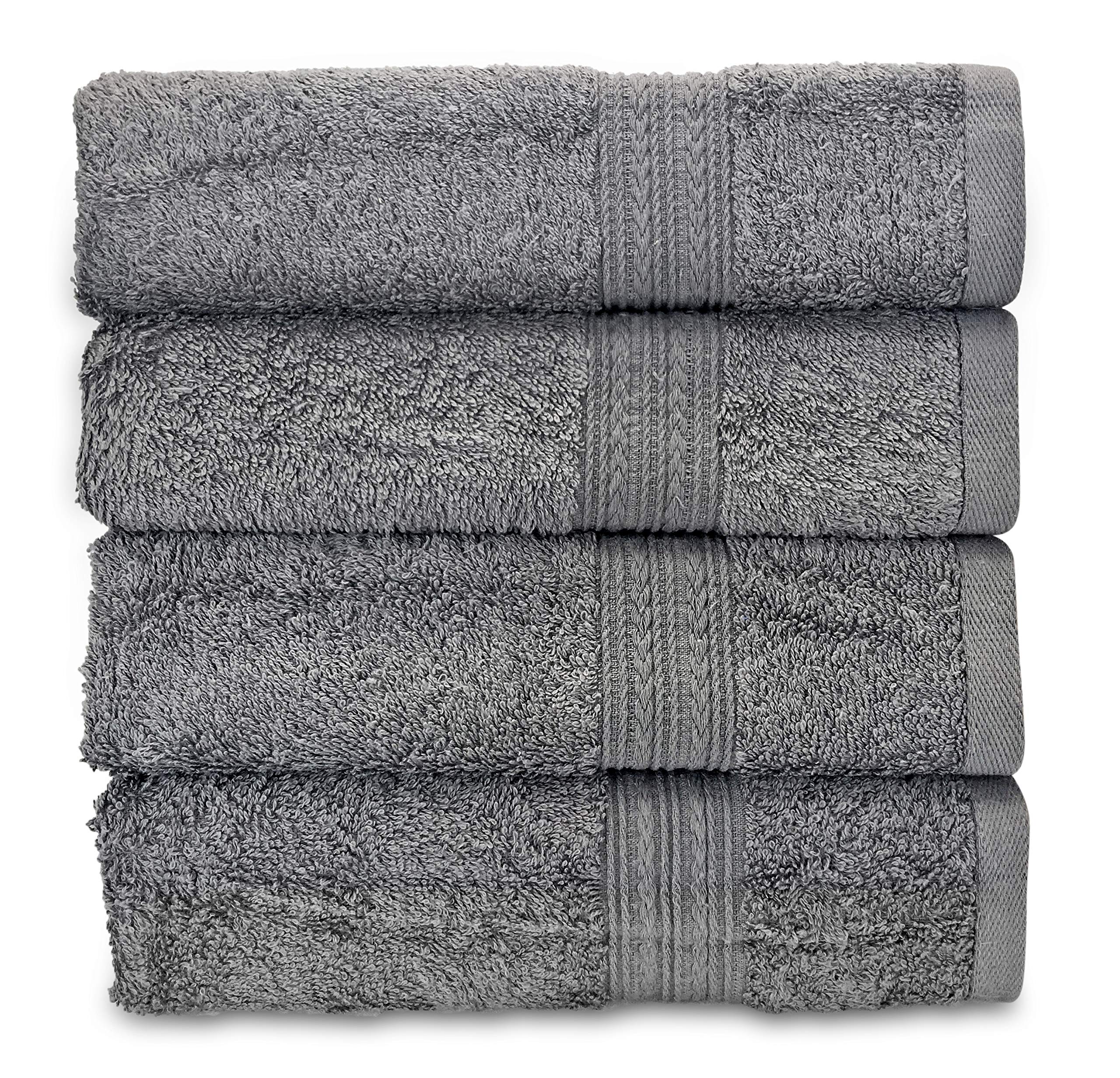 Premium Cotton Hand Towels Set of 4 - Soft Absorbent Bath & Kitchen Towels for Bathroom, Gym, Spa & Guest Use (Grey) - OBA HOME
