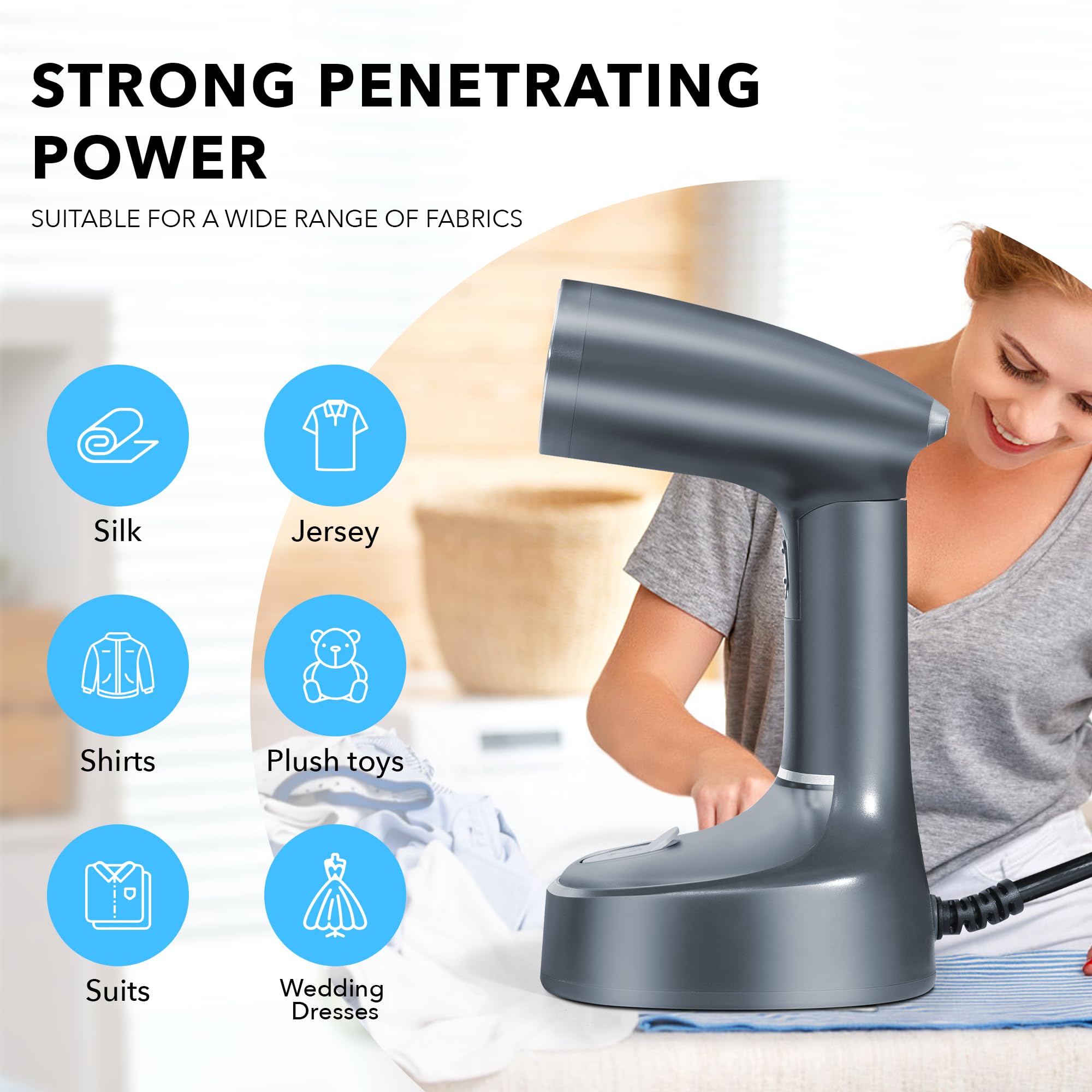 Portable 1600W Handheld Garment Steamer for Clothes - Fast Heat-up & Wrinkle Remover with 200ml Water Tank | Travel & Home Use | Safe for All Fabrics (Grey) | Perfect for Business Trips, Weddings & Daily Outfits