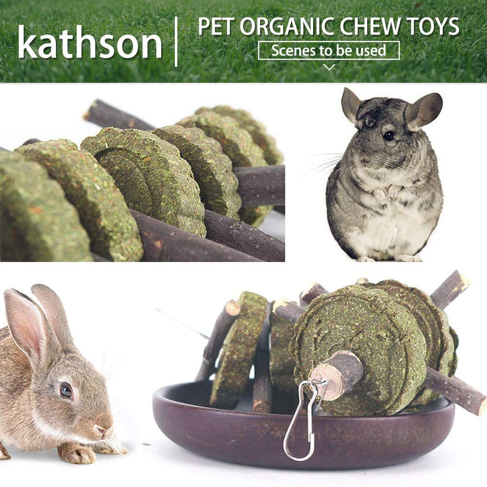 Organic Bunny Chew Toys for Teeth Grinding - 3PC Natural Fruitwood Sticks & Alfalfa Cakes for Rabbits, Guinea Pigs, Hamsters & Chinchillas | Small Pet Dental Care & Stress Relief Toys for Cage Enrichment