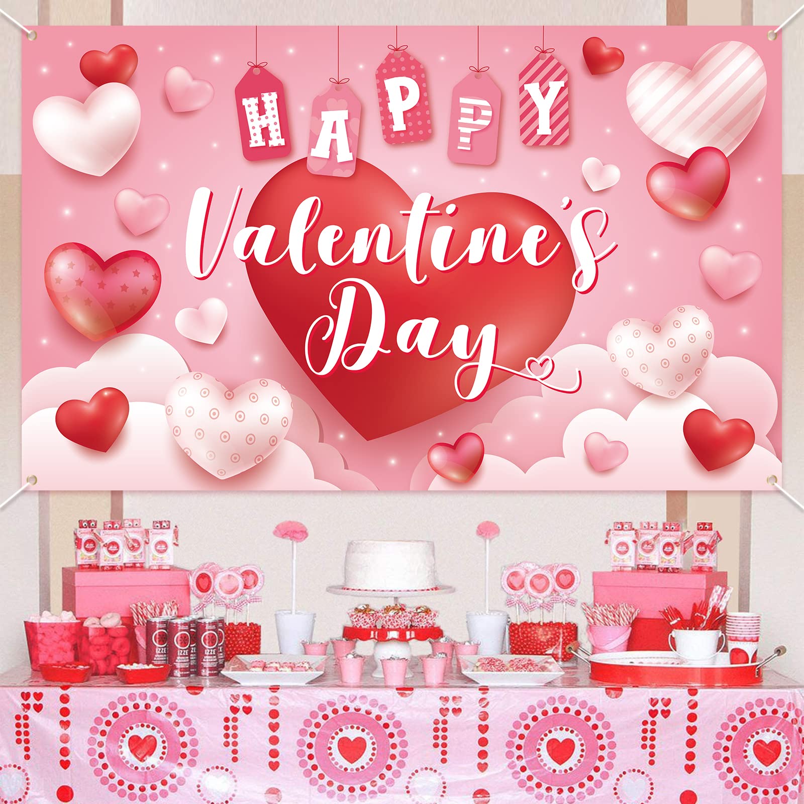 Valentine's Day Heart Banner Decorations - Romantic Party Backdrop for School, Classroom & Home Decor - Perfect for Valentine's Party, Wedding & Photo Booth Background