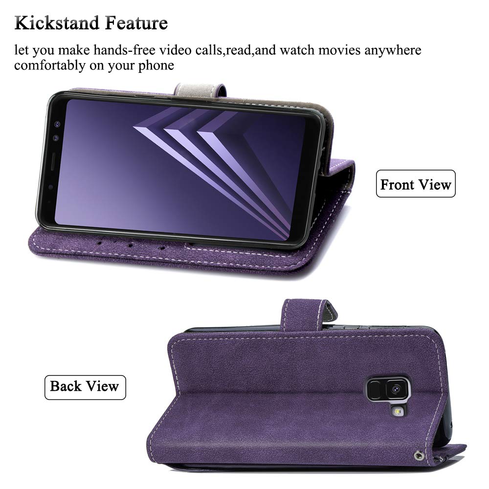 Premium Leather Wallet Case for Samsung Galaxy A8 2018 - Luxury Flip Folio Cover with Credit Card Slots, Kickstand & Qi Wireless Charging Support (Purple) | Perfect for Work, Travel & Everyday Protection