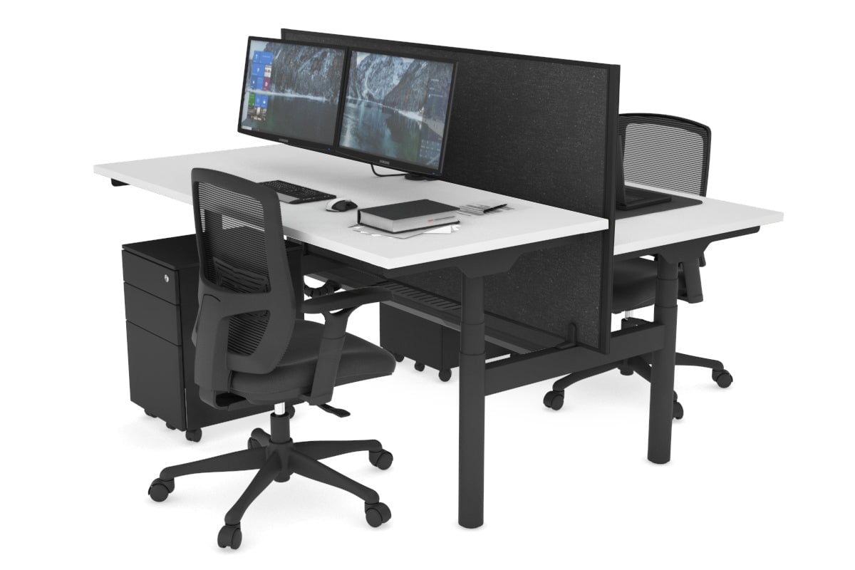 Flexi Premium Height Adjustable 2-Person H Bench Workstation - Black Frame [1600L x 700W] - Ergonomic Office Desk for Collaborative Workspaces & Home Offices