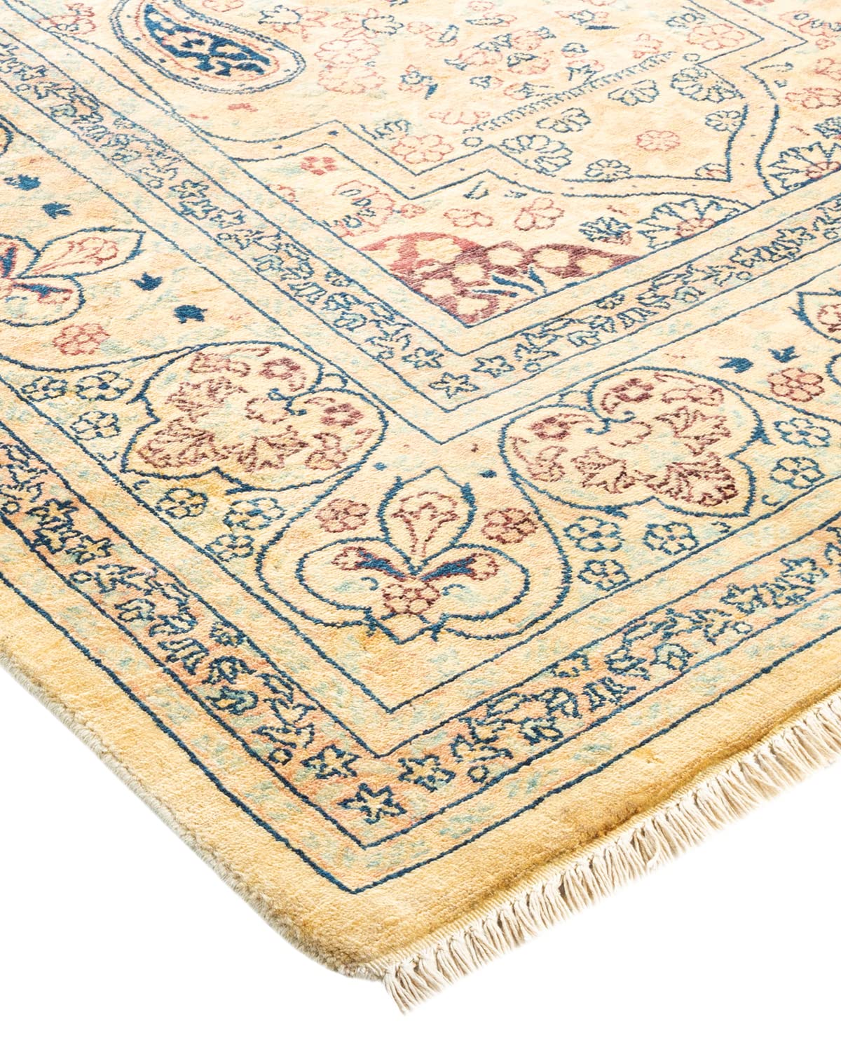 Handmade Wool Traditional Floral Mogul Ivory 6x9 Area Rug - Solo Rugs One of a Kind Hand Knotted - Perfect for Living Room, Bedroom & Home Decor