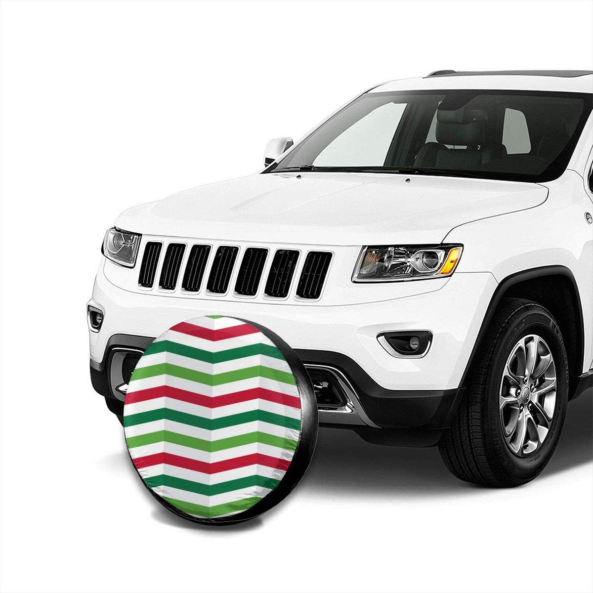 17 Inch Waterproof Spare Tire Cover - Green Red White Christmas Stripes Design for Trucks, SUVs & Jeeps | All-Weather Protection & Stylish Wheel Accessory (Perfect for Holiday Road Trips & Off-Road Adventures)