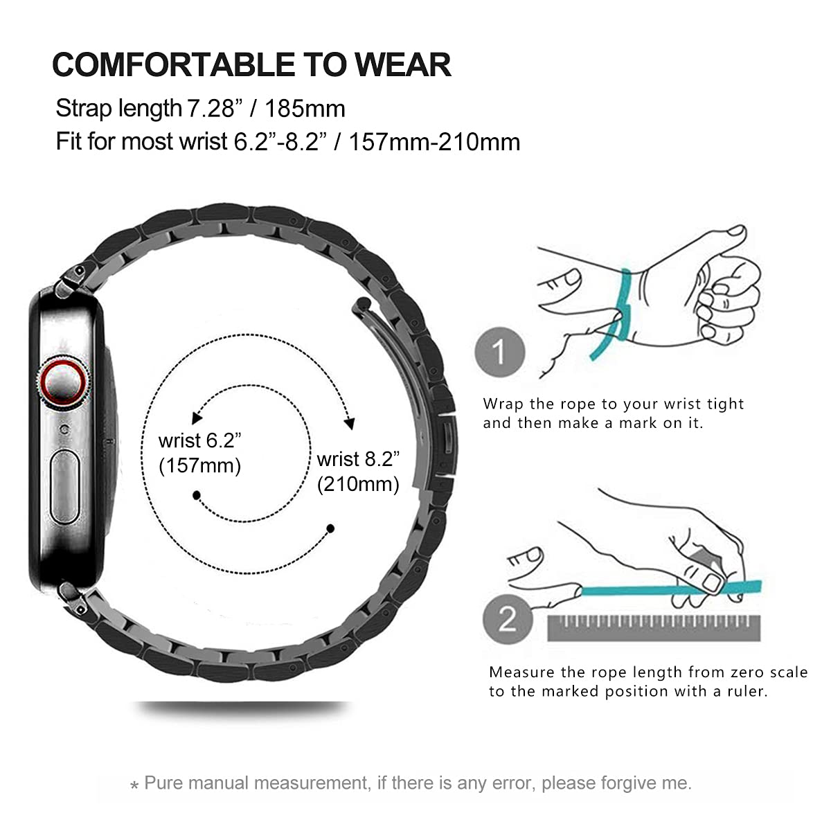 Stainless Steel Apple Watch Band Compatible with Series 10/9/8/7/6/5/4/3/SE/Ultra - 38mm 40mm 41mm 42mm 44mm 45mm 46mm 49mm Replacement Metal Strap for Women & Men - Perfect for Workouts, Office Wear and Everyday Fashion Accessory