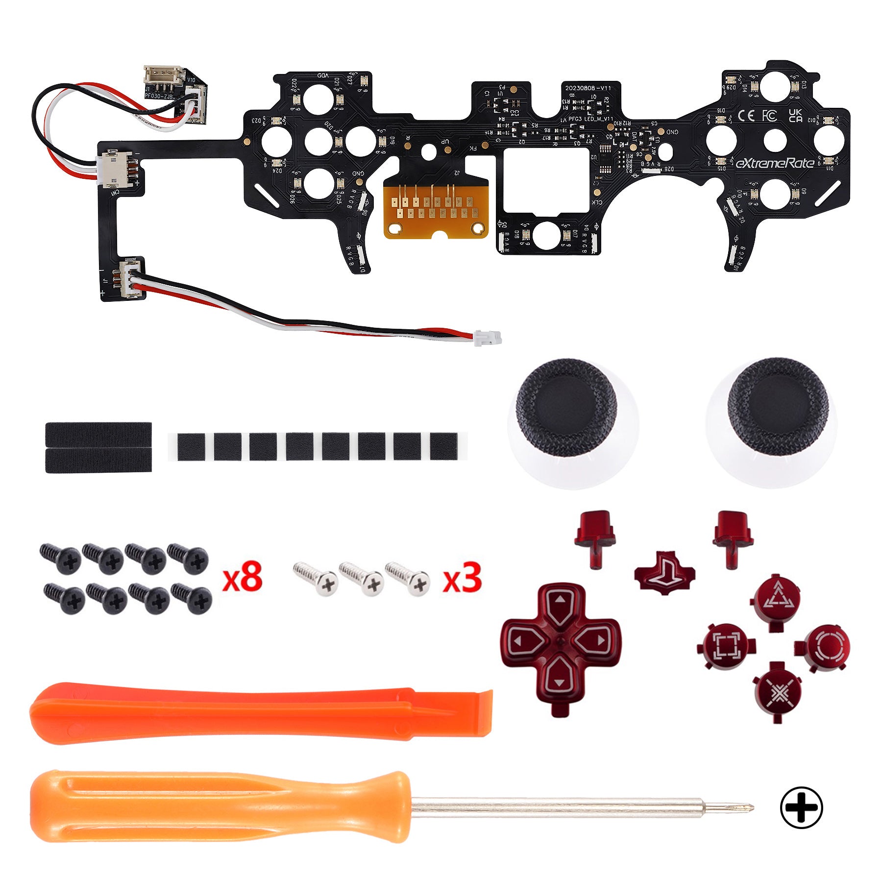 eXtremeRate Multi-Color LED Illuminated Buttons DTF V3 Kit for PS5 Controller BDM-030/040/050 - Scarlet Red | Custom Gaming Controller Mod for Enhanced Night Play & Competitive Gaming