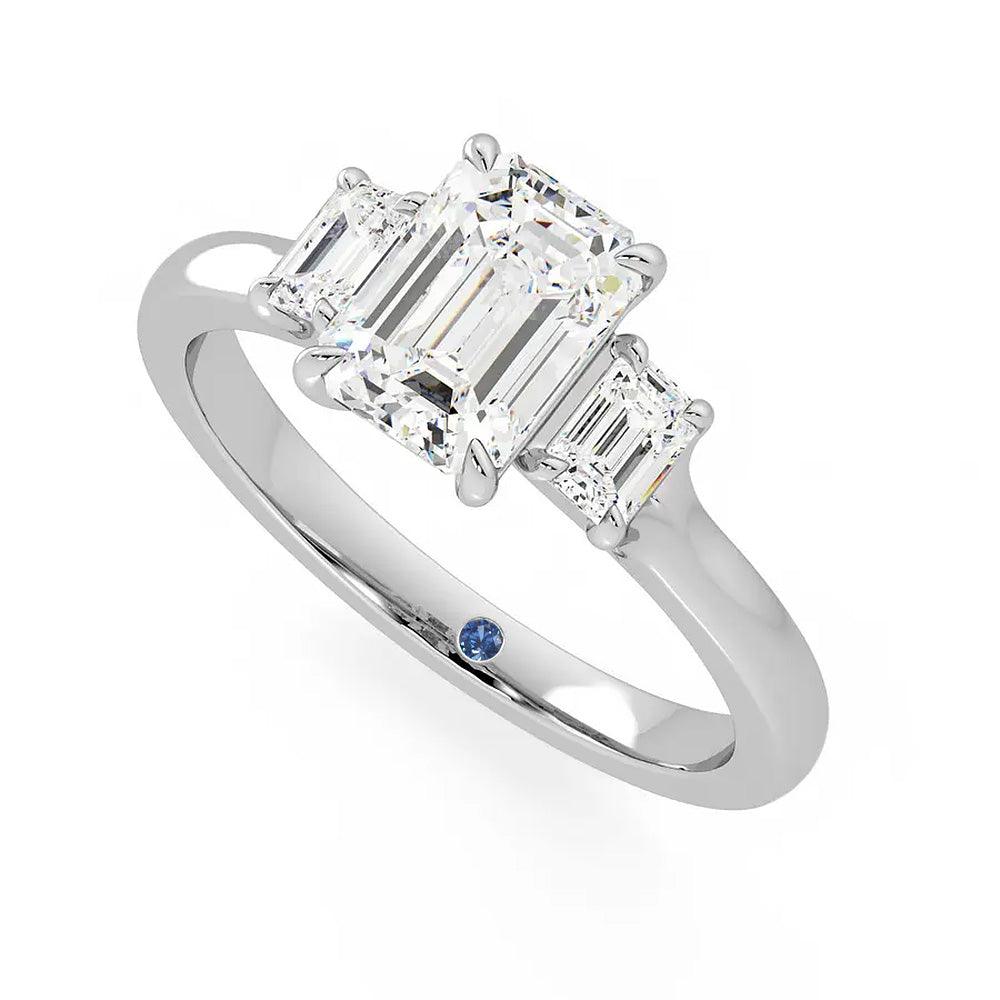 Exquisite 3-Stone Emerald Cut Moissanite Engagement Ring with 4 Prongs & Hidden Anniversary Accent - Perfect for Proposals, Anniversaries & Special Occasions