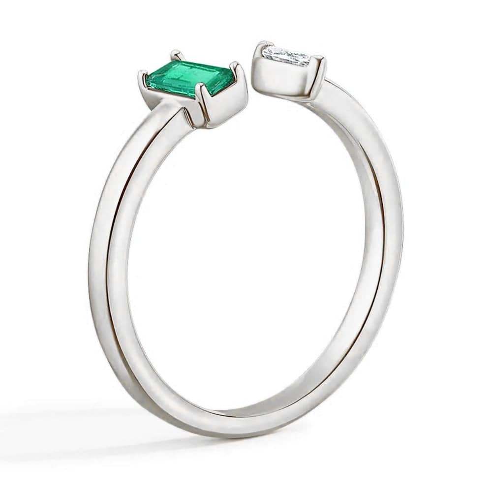 Lab Grown Emerald & Diamond Toi et Moi Promise Ring - Open Design for Couples, Engagement, Anniversary & Romantic Gifts