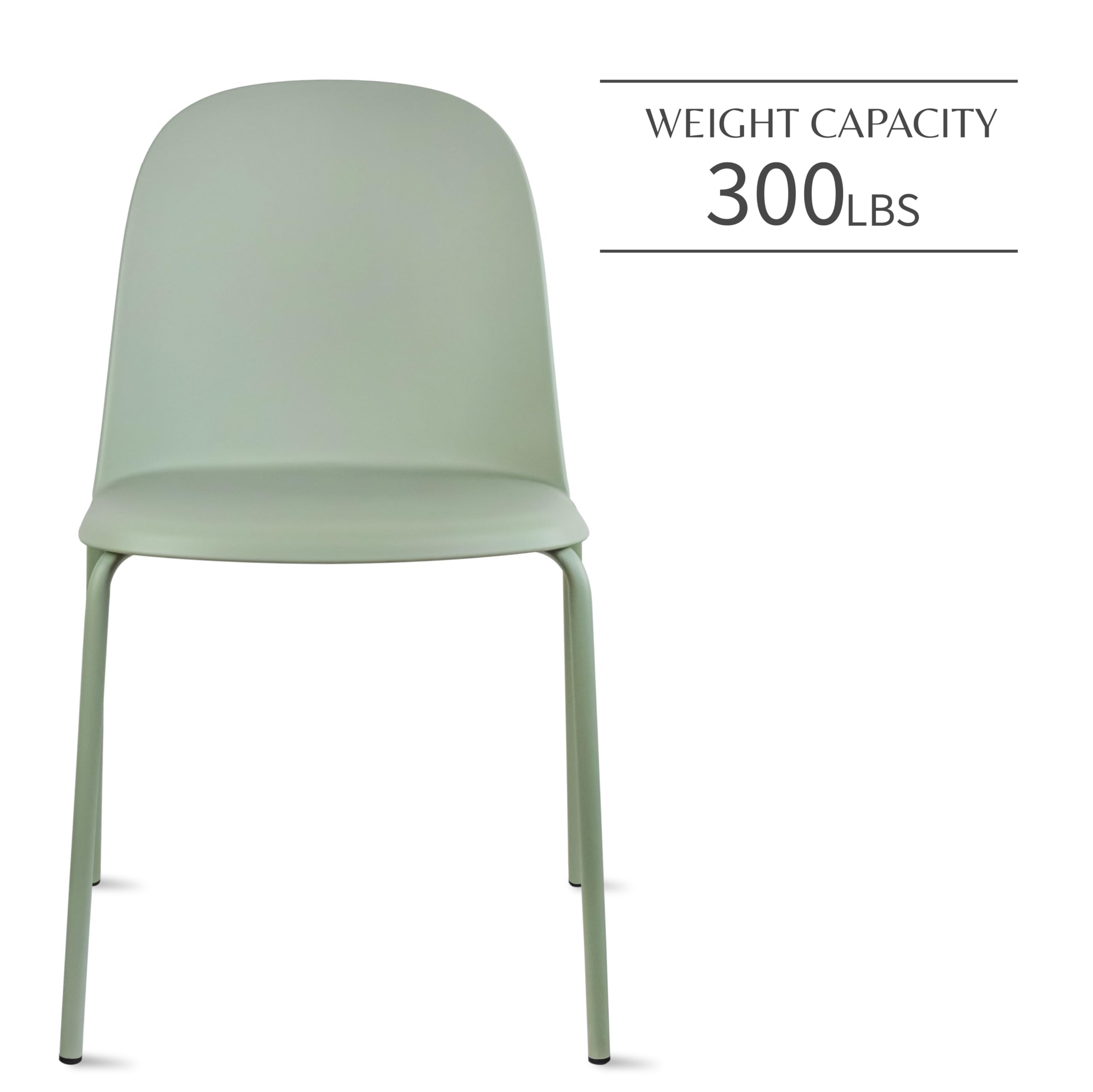 2xhome Set of 4 Modern Stackable Armless Dining Chairs - Plastic Shell Seat with Sturdy Metal Legs for Indoor & Outdoor Use - Perfect for Kitchen, Dining Room, Patio or Garden - Green