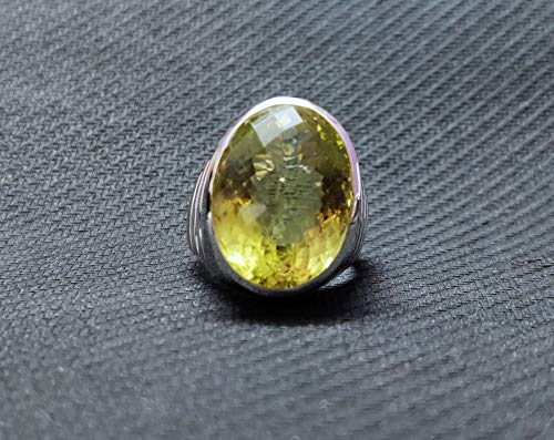 Silver Lemon Quartz Men's Ring - 20 Ct Large Stone Lemon Topaz Wedding & Engagement Ring for Men - Perfect for Gifts, Proposals & Special Occasions