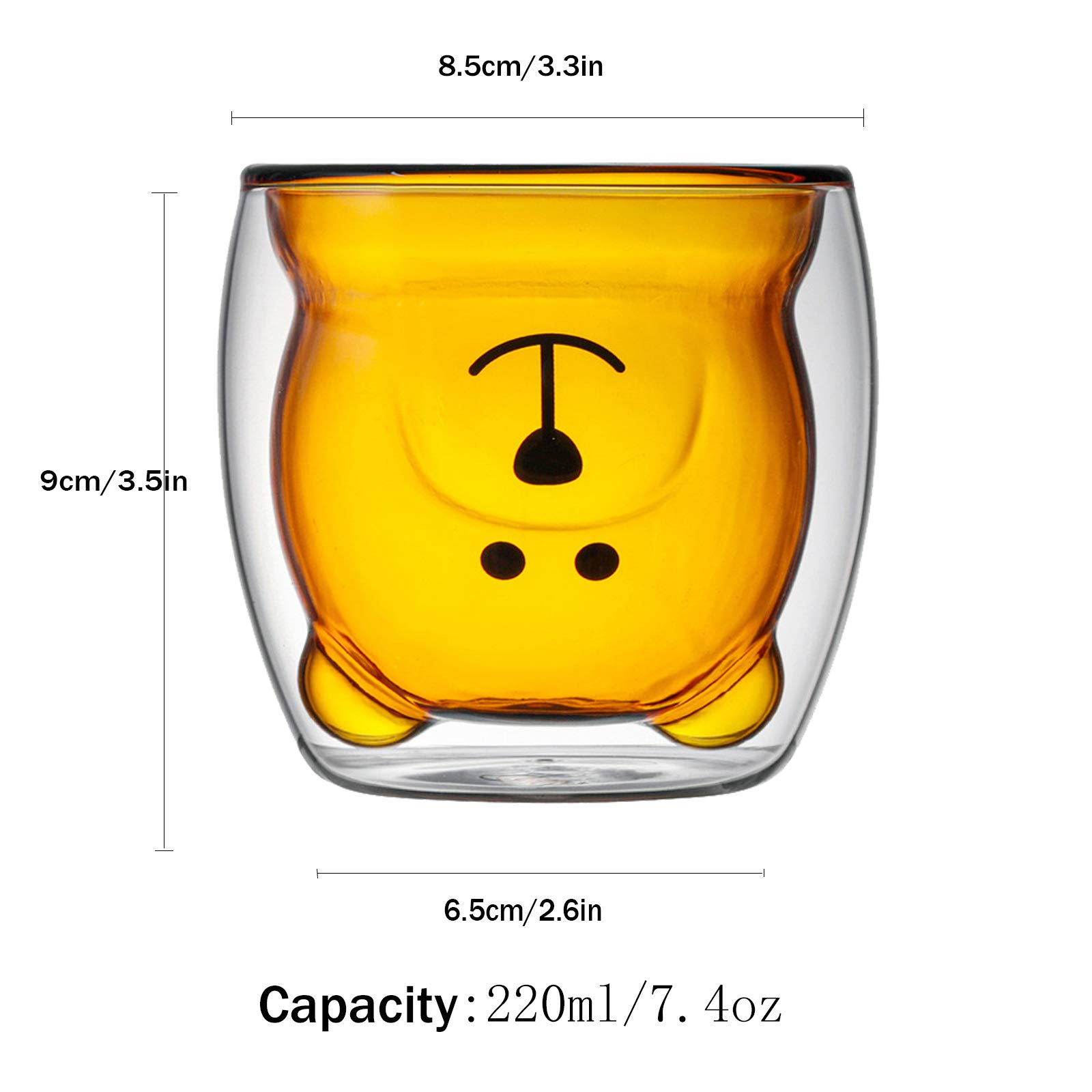Double Wall Insulated Glass Mug with Cute Bear Design - 220ML Amber Coffee & Tea Cup for Women & Men - Perfect Gift for Valentine's Day, Birthday, Anniversary - Ideal for Home, Office, and Gifting