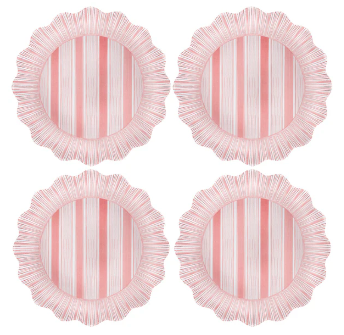 Juliska Cabana Stripe Melamine Dinner Plates - Set of 4, Coral - Durable & Stylish Outdoor Dining Plates for Picnics, BBQs, and Beach Parties