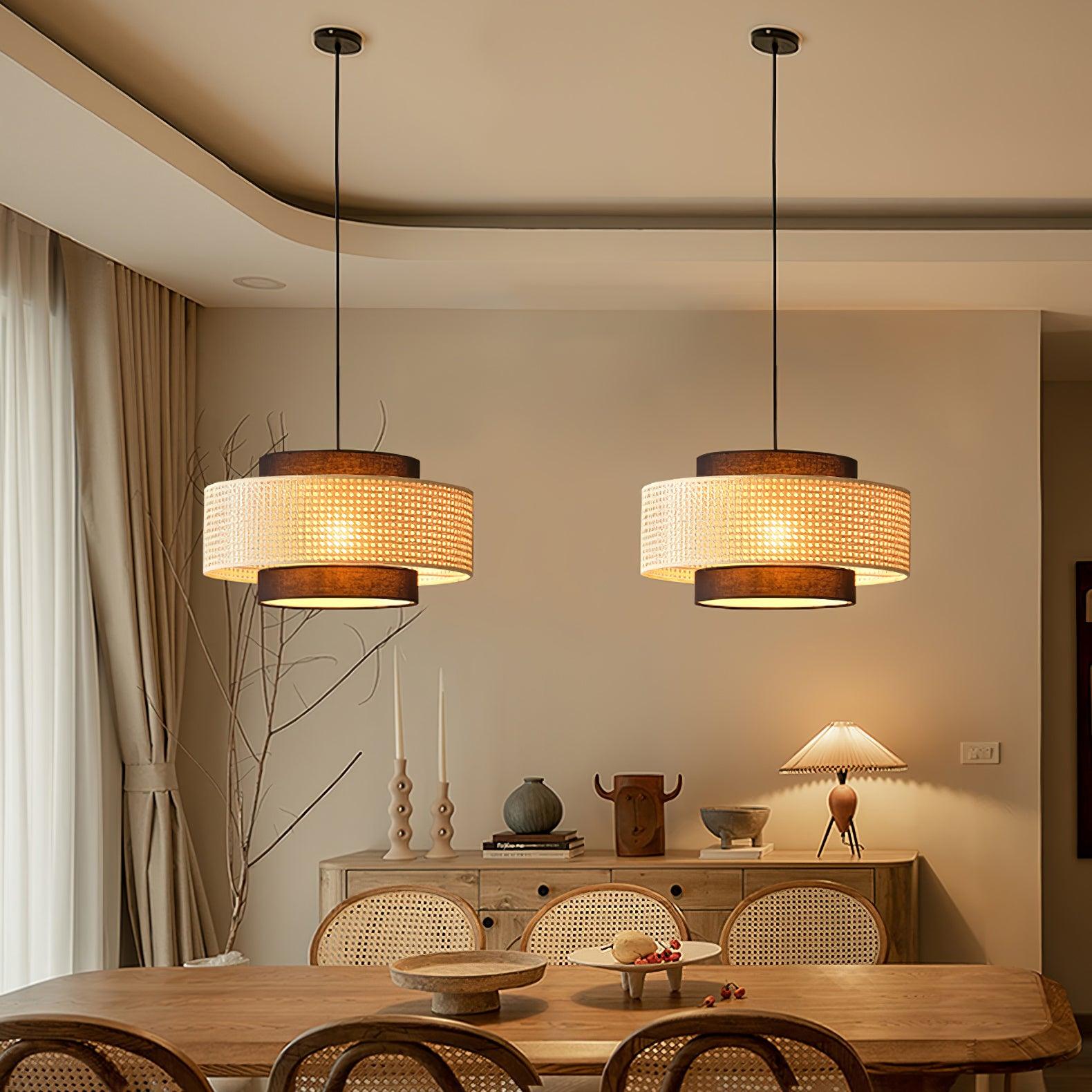 Modern Drum Shade Pendant Light - Adjustable Hanging Ceiling Fixture for Kitchen Island, Dining Room & Bedroom Lighting - Energy Efficient LED Compatible