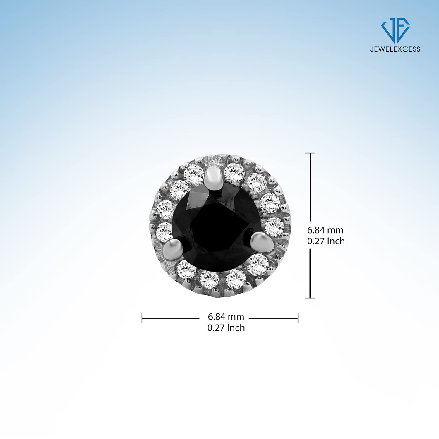 1.00 Carat Black & White Diamond Halo Stud Earrings in Sterling Silver – Elegant Women's Jewelry for Birthday Gifts & Special Occasions | JEWELEXCESS