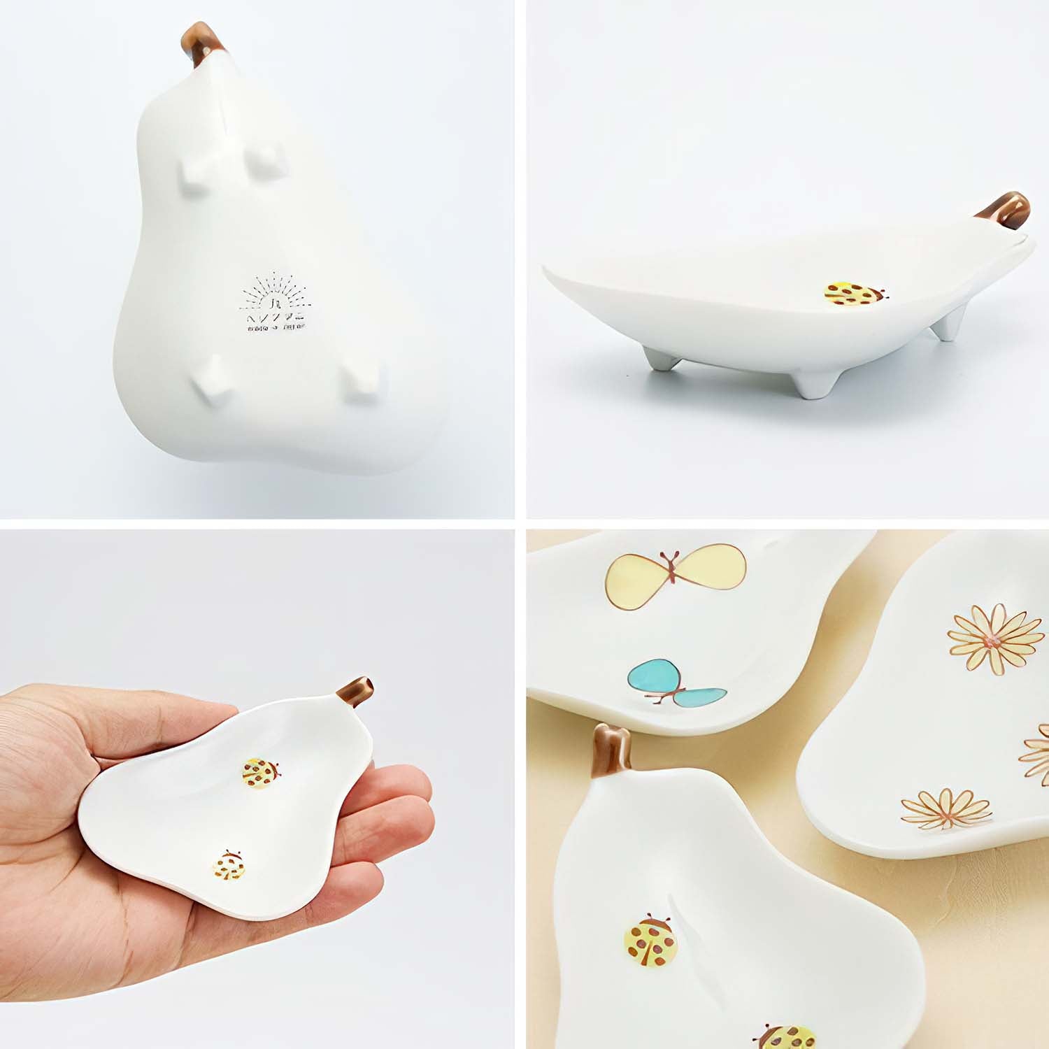 Harekutani Porcelain Pear Plate with Ladybug Design - Elegant Dinnerware for Home Decor, Tea Parties & Gift Giving