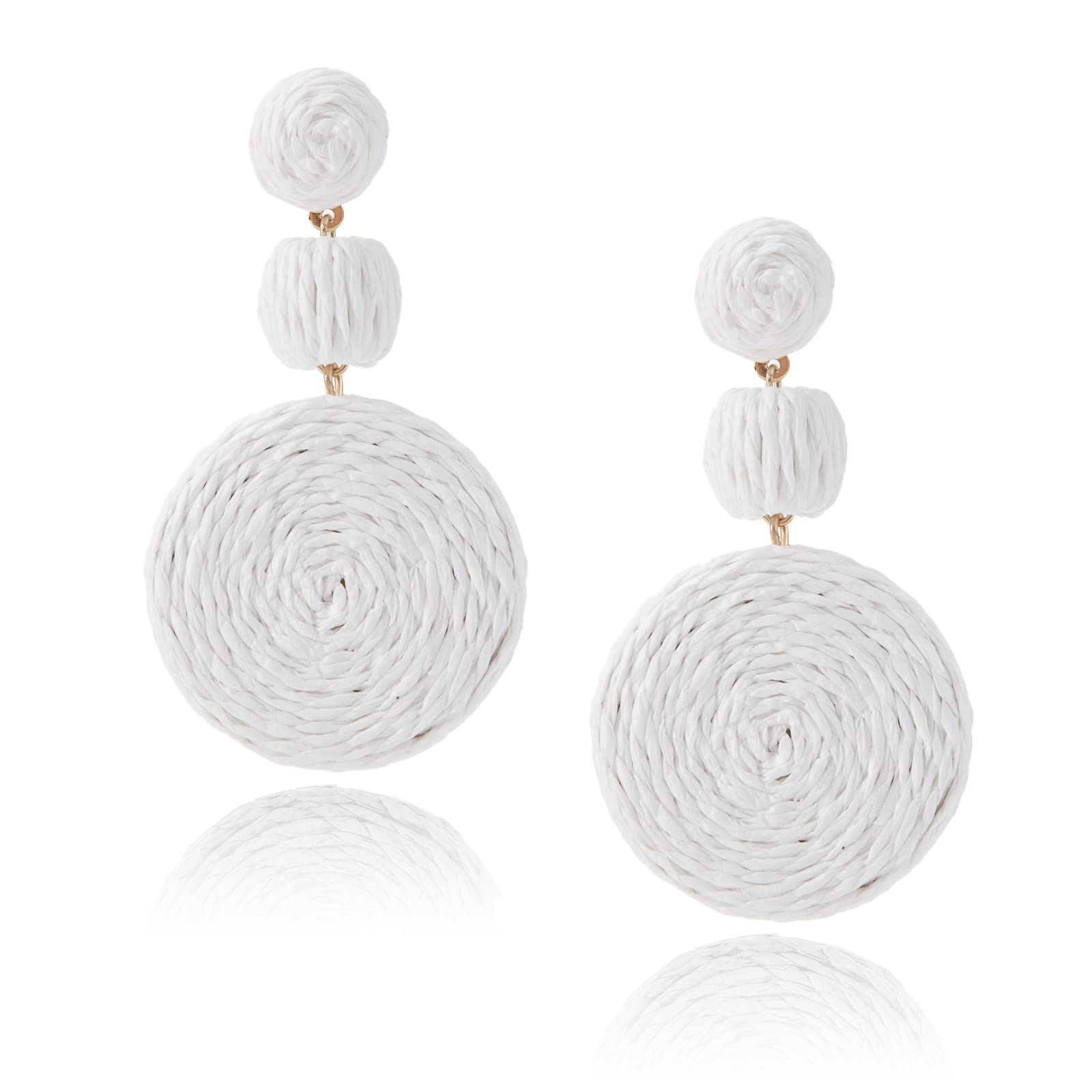 Boho Raffia Ball Earrings for Women - Handmade Statement Round Drop Dangle Earrings | Summer Beach Vacation Jewelry | Perfect for Festival, Wedding & Boho Chic Outfits