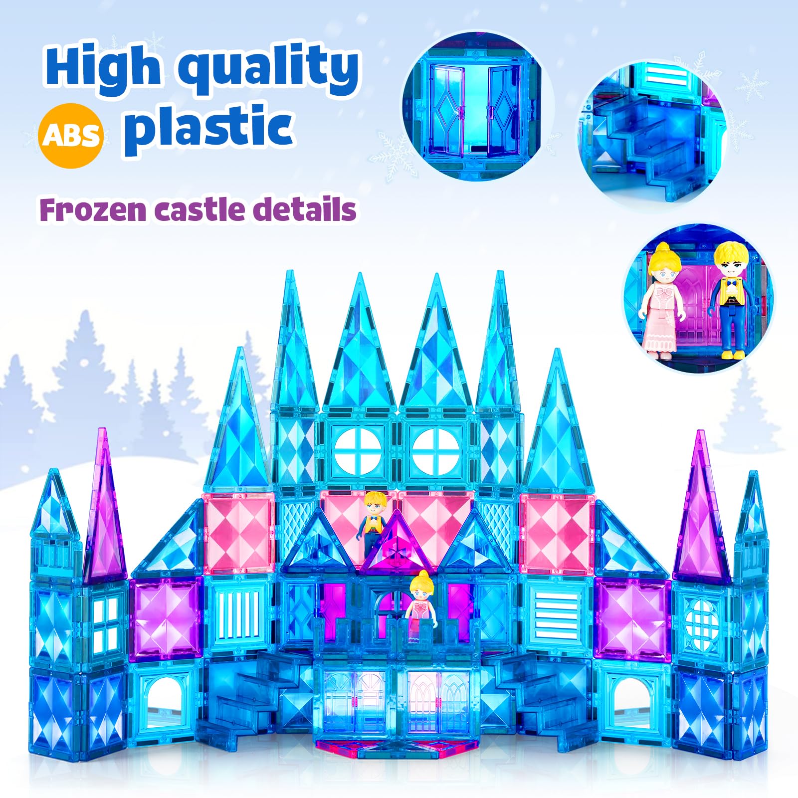 Frozen Castle Magnetic Tiles - 3D Diamond Building Blocks STEM Educational Toys for Kids Ages 3-8, Creative Construction Set for Pretend Play & Learning, Perfect Birthday Gift for Boys & Girls | Great for Preschool Classroom, Home Playroom & Indoor Activities
