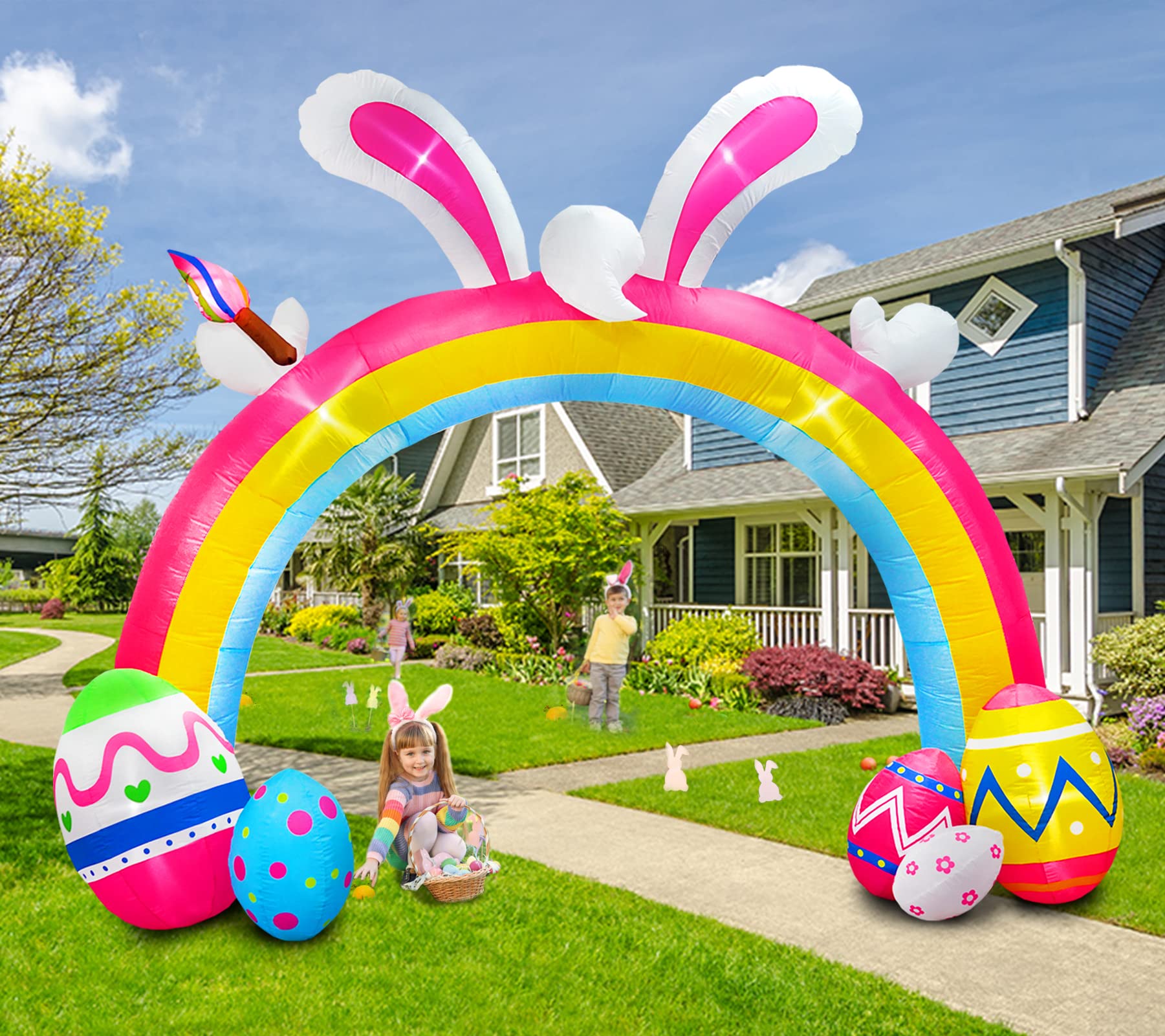FaveHome 10ft Easter Inflatable Arch Decor with Bunny, Paintbrush & Colorful LED Eggs - Outdoor Spring Festival Party Decoration for Garden, Yard & Home | Perfect for Easter Celebrations, Backyard Parties & Seasonal Decor
