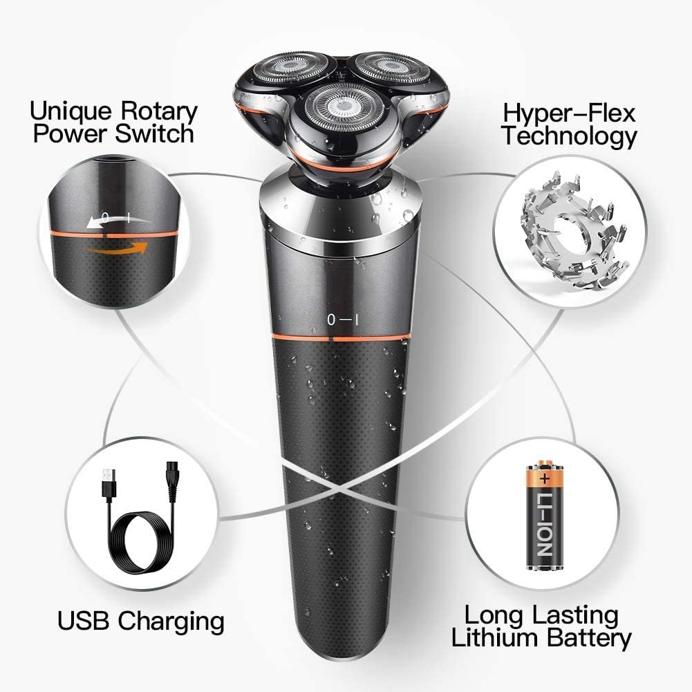 Professional 3-in-1 Electric Razor for Men - Waterproof Wet/Dry Rechargeable Beard Trimmer with Nose & Ear Hair Attachment - Perfect for Travel, Gym & Daily Grooming Routine