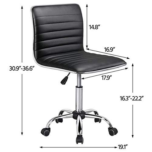 Yaheetech 2-Pack Black PU Leather Armless Low Back Swivel Office Chair with Wheels - Ergonomic Ribbed Design for Home, Office, and Gaming Desks