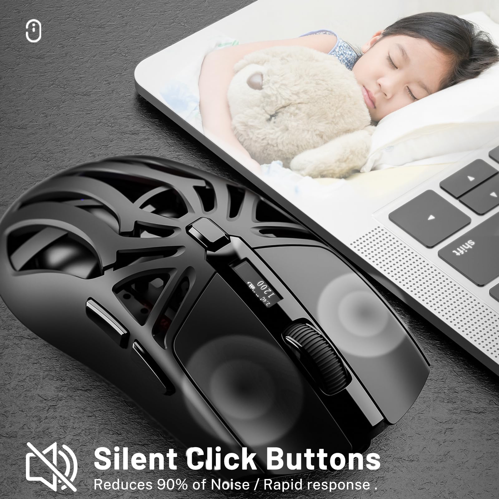 Wireless Gaming Mouse - 10000 DPI Tri-Mode 2.4GHz/Bluetooth/Wired with 6 Buttons, Digital Display & Silent Click - Rechargeable RGB Mouse with Customizable Macros for PC, Mac, Laptop (Black) - Perfect for Esports, Office Work & Home Gaming