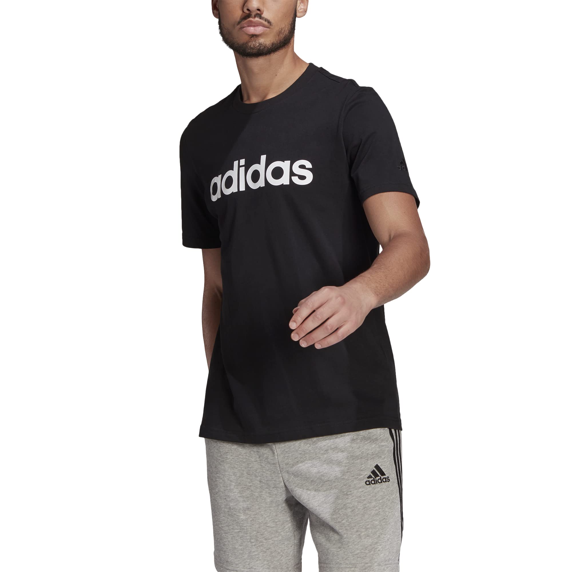 adidas Men's Essentials Embroidered Linear Logo T-Shirt - Soft Cotton Casual Tee for Everyday Wear, Gym & Street Style