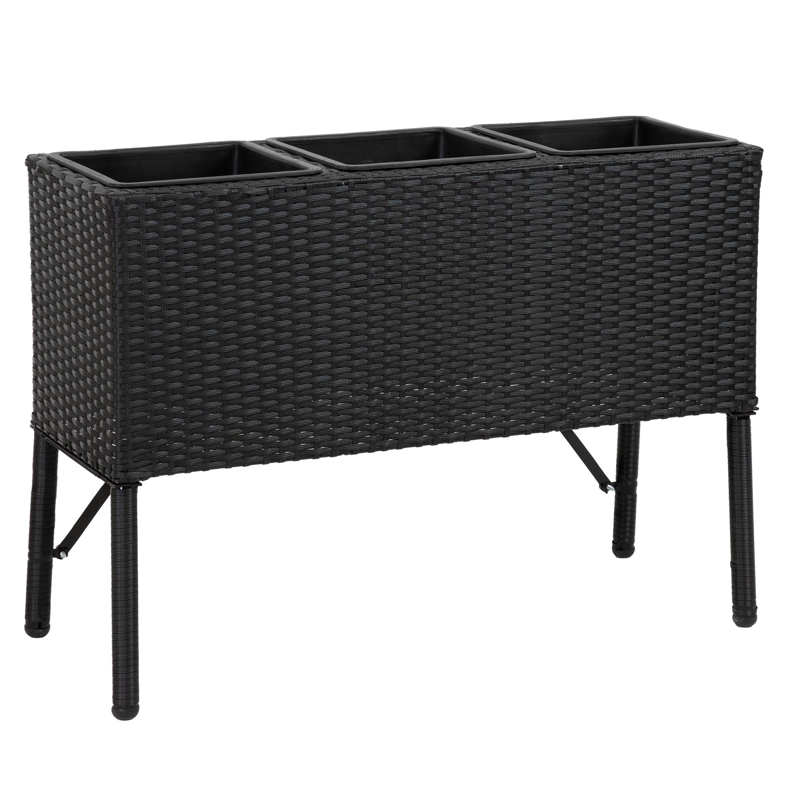 Sunnydaze 3-Section Black Wicker Raised Garden Planter Box - Perfect for Patio, Balcony & Outdoor Decor