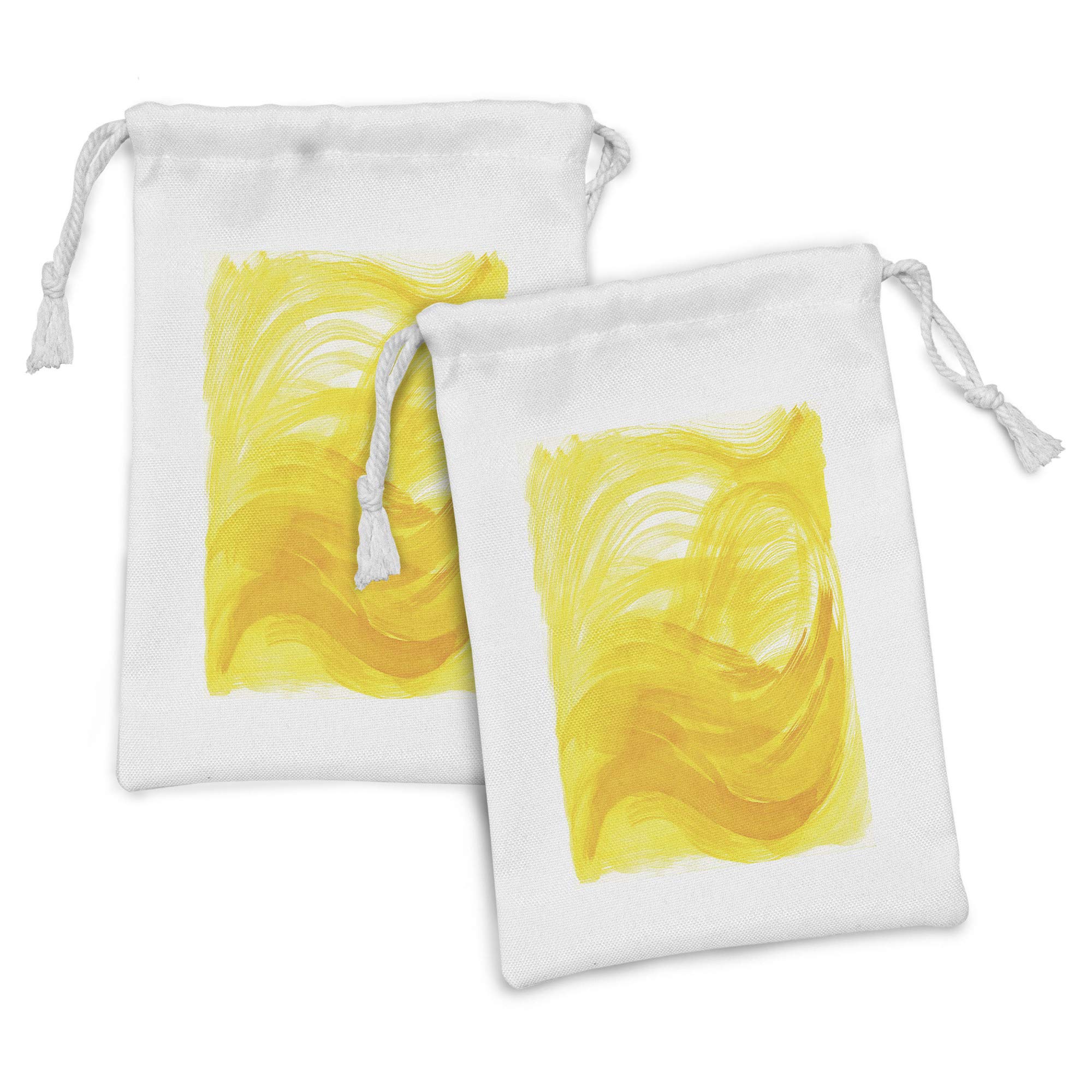 Ambesonne 2-Pack Yellow and White Fabric Pouches, Abstract Brushstroke Wave Design - Small Drawstring Bags for Toiletries, Makeup, Jewelry & Travel Accessories (9