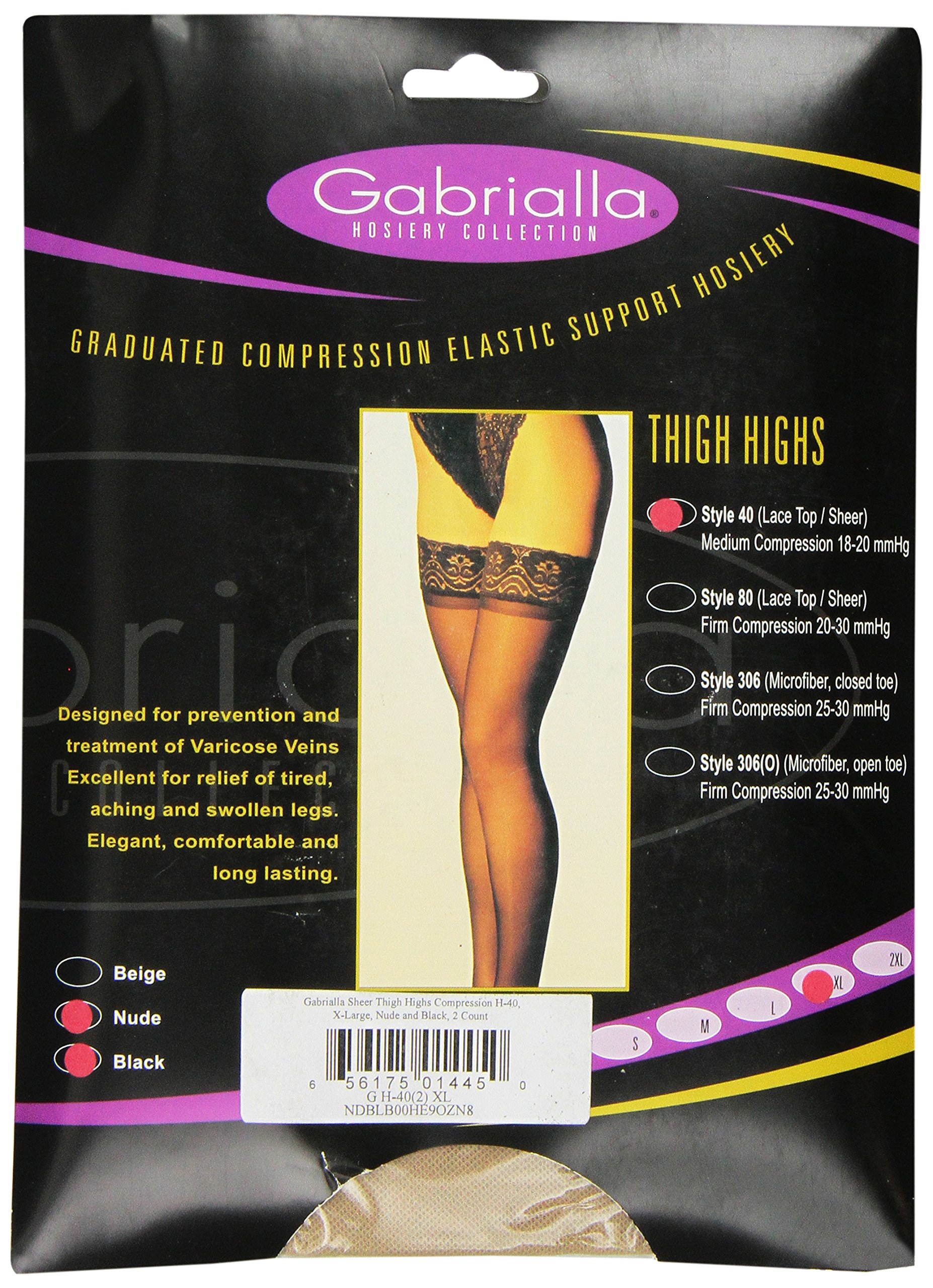 Gabrialla Sheer Graduated Compression Thigh High Stockings 20-22 mmHg (H-40, 2-Pack) - Medical Support for Varicose Veins & Swelling, Perfect for Nurses, Travelers & Pregnancy