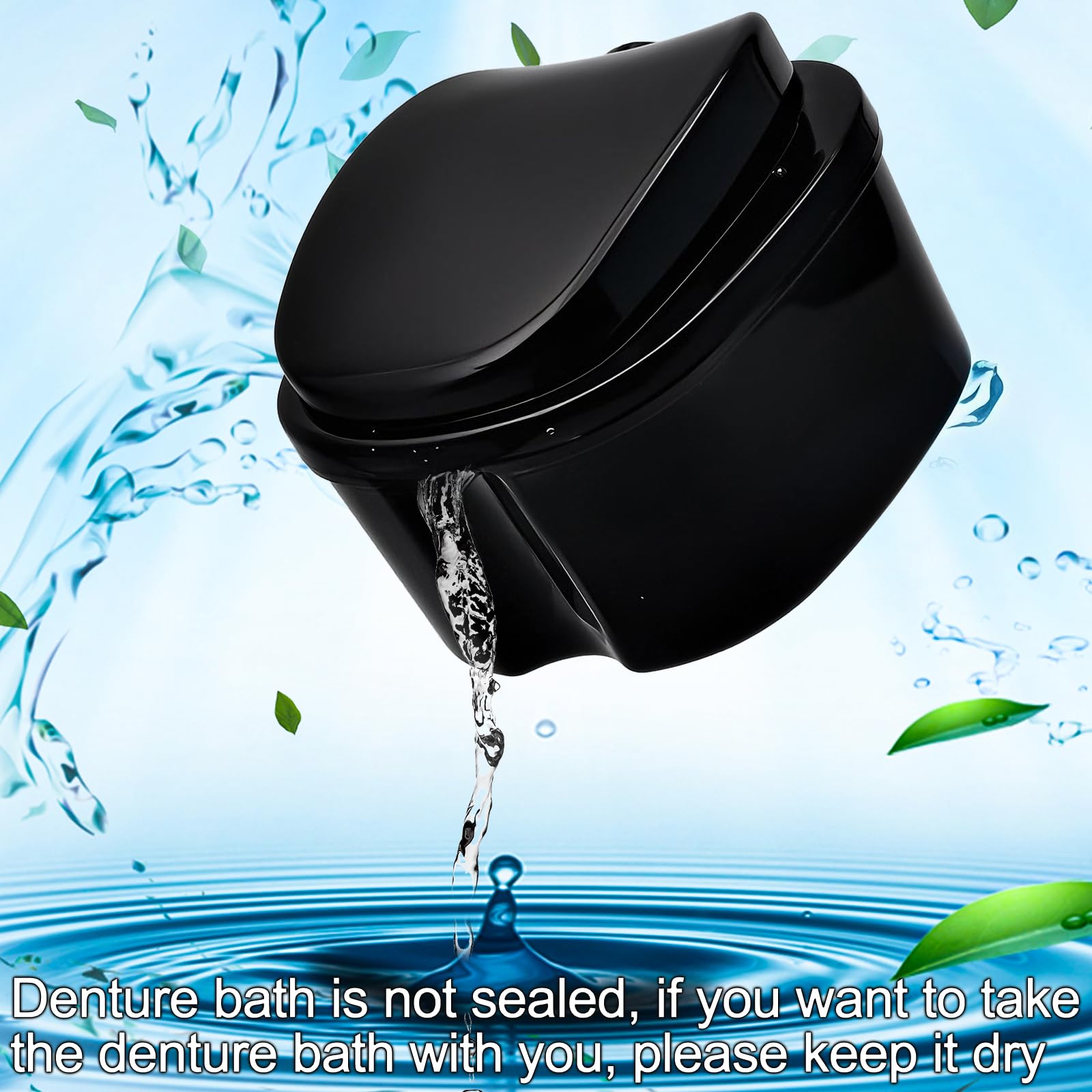 Black Denture Soaking Container with Strainer & Lid - Waterproof Denture Case for Partial Dentures, Orthodontic Retainers & Teeth Cleaning | Perfect for Travel, Nighttime Storage & Denture Care Routine