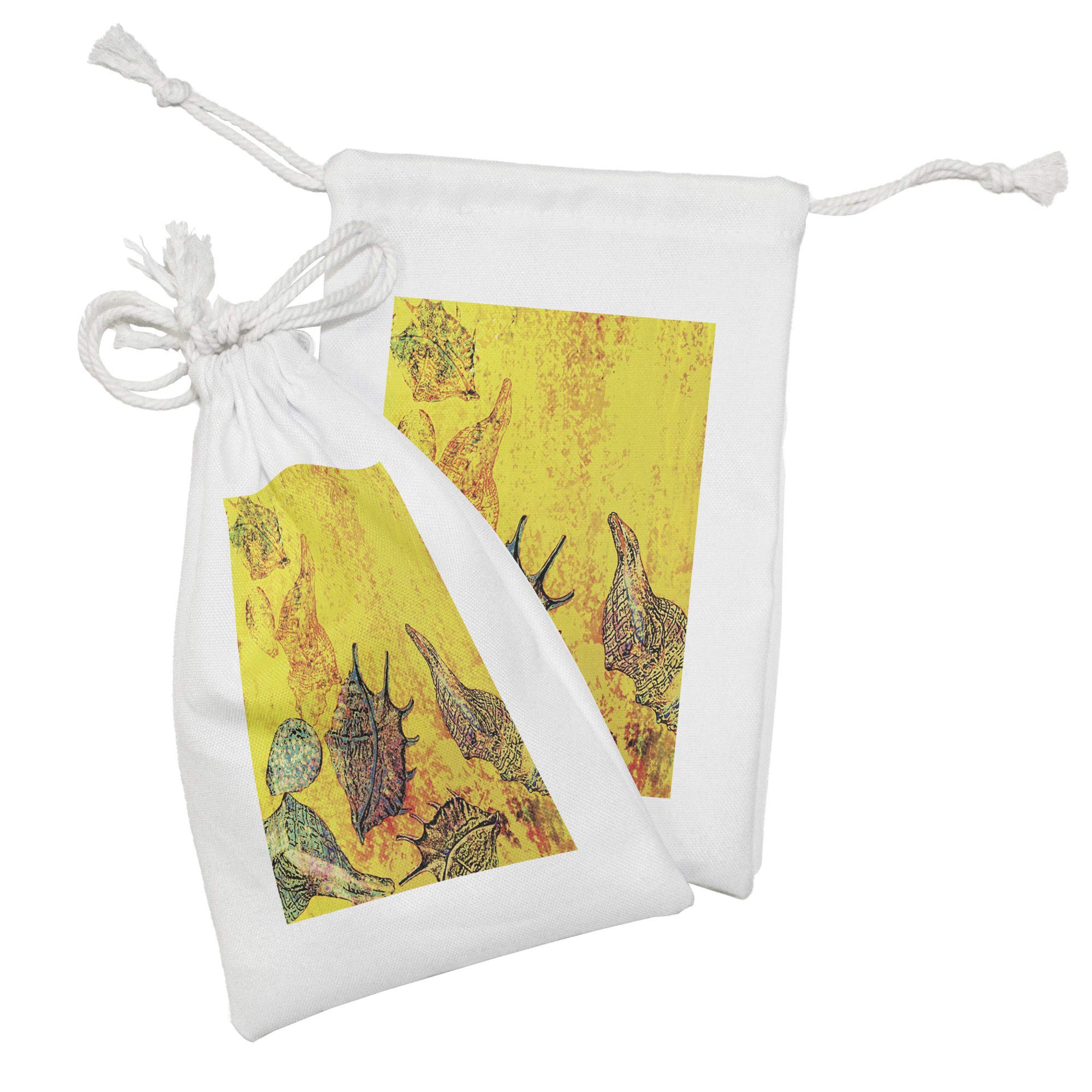 Ambesonne Seashells Fabric Pouch Set of 2 - Faded Distressed Underwater Marine Theme Drawstring Bags (9