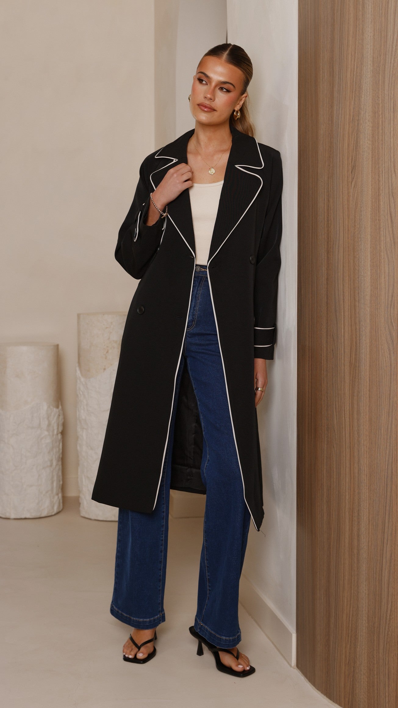 Blanca Trench Coat for Women - Classic Black Waterproof Long Coat | Perfect for Office, Travel & Fall Fashion