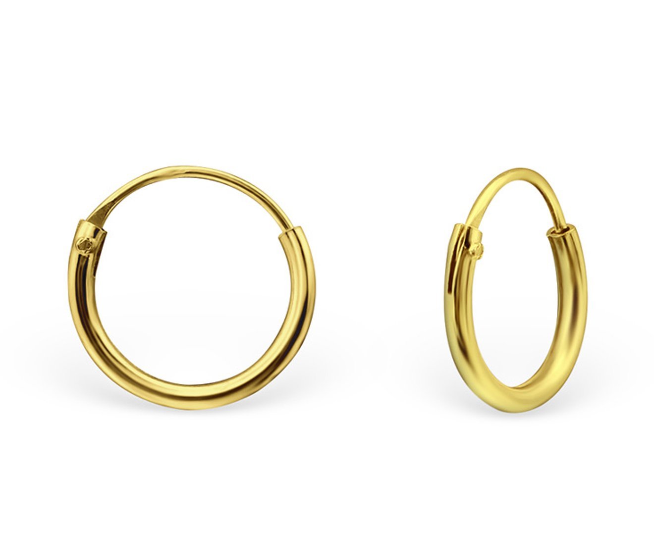 14K Gold Plated Sterling Silver 10mm Hoop Earrings for Women - Classic Circle Huggie Earrings for Everyday Wear, Party & Gift Giving