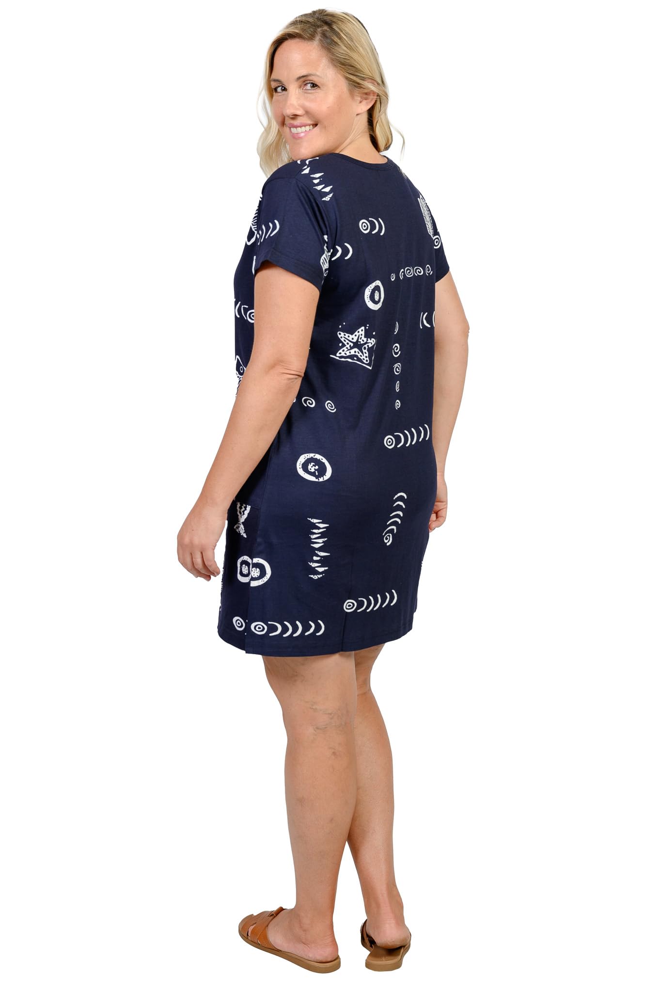 INGEAR Women's Summer Beach Dress - Short Sleeve Cotton Tee Dress Cover Up for Vacation, Pool Party & Casual Wear