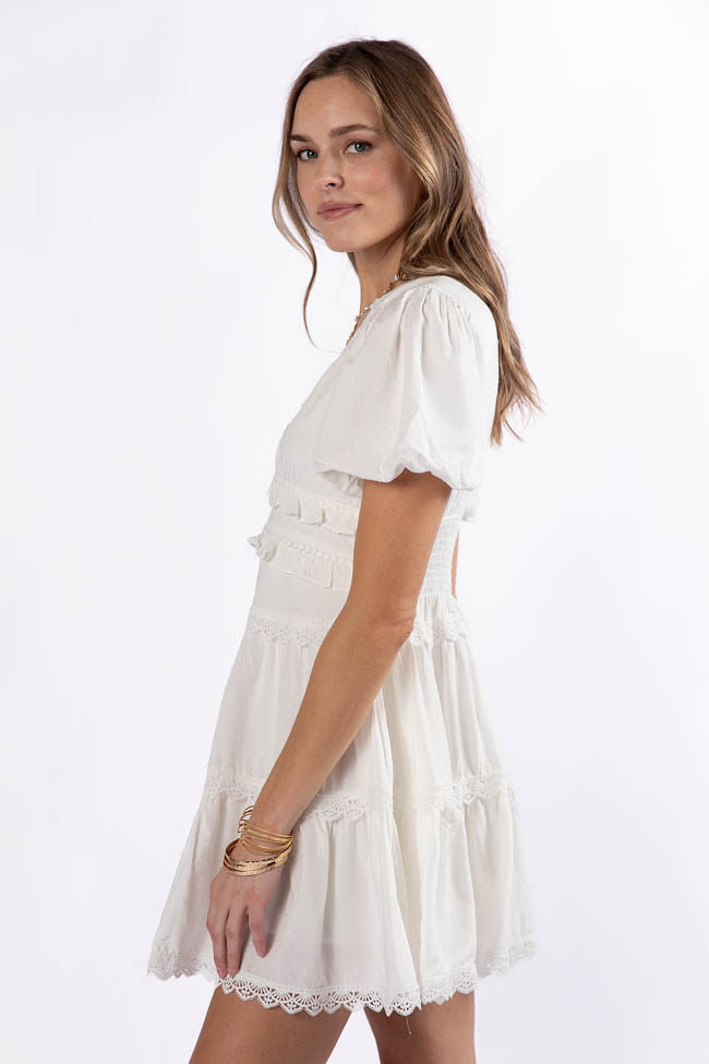 White Ruffle Trim Mini Dress for Women - Elegant Summer Party & Date Night Outfit - Perfect for Beach Vacations, Weddings & Special Occasions